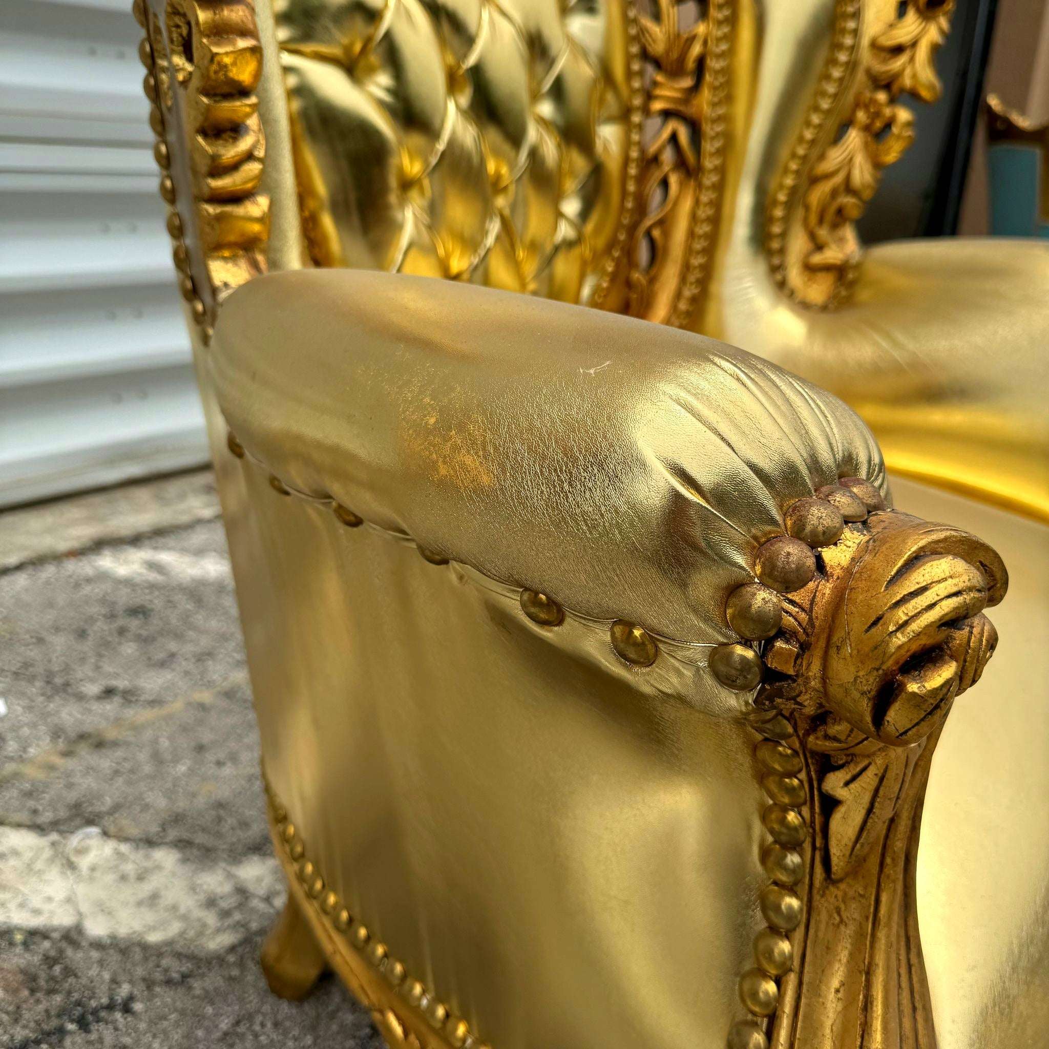 French Style Vintage Gold Bergere Wing Chair with Gold Leaf Details Furniture