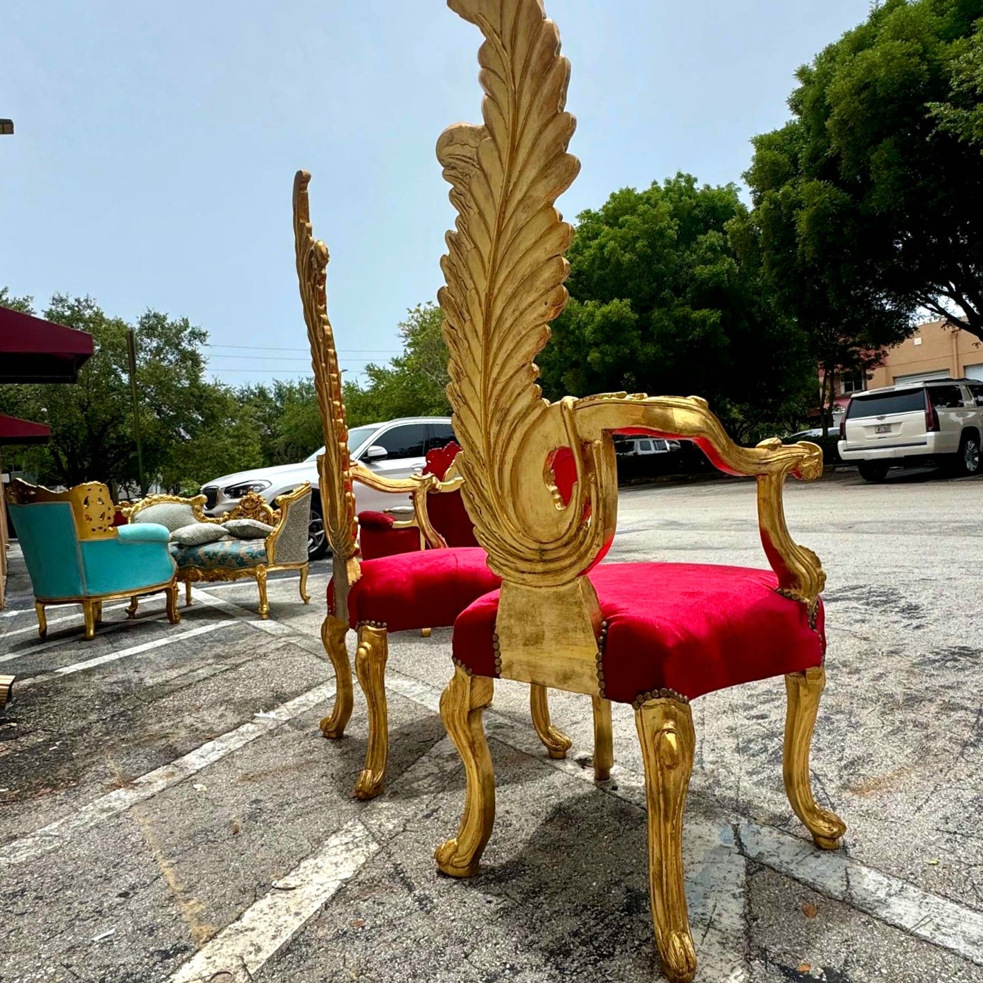 Italian Baroque Throne Chair High Back 64" Tall