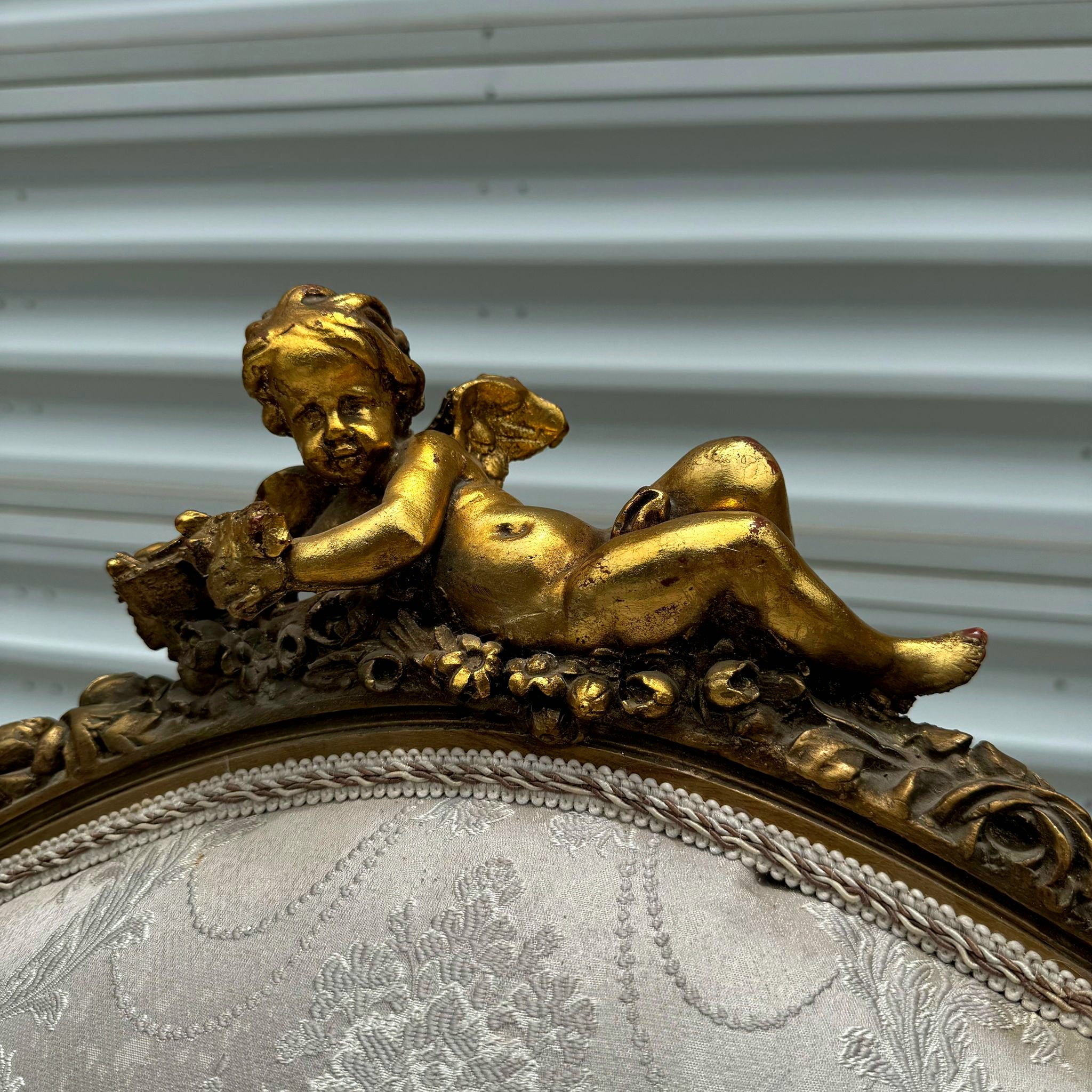 French Baroque Style Tan Beige Sofa Gold details