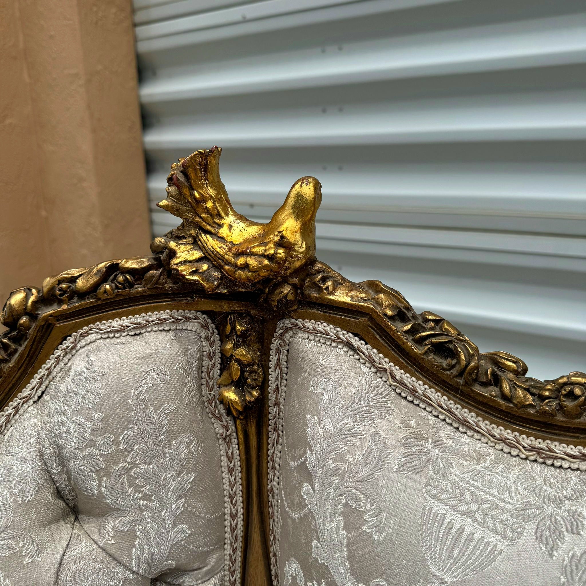 French Baroque Style Tan Beige Sofa Gold details