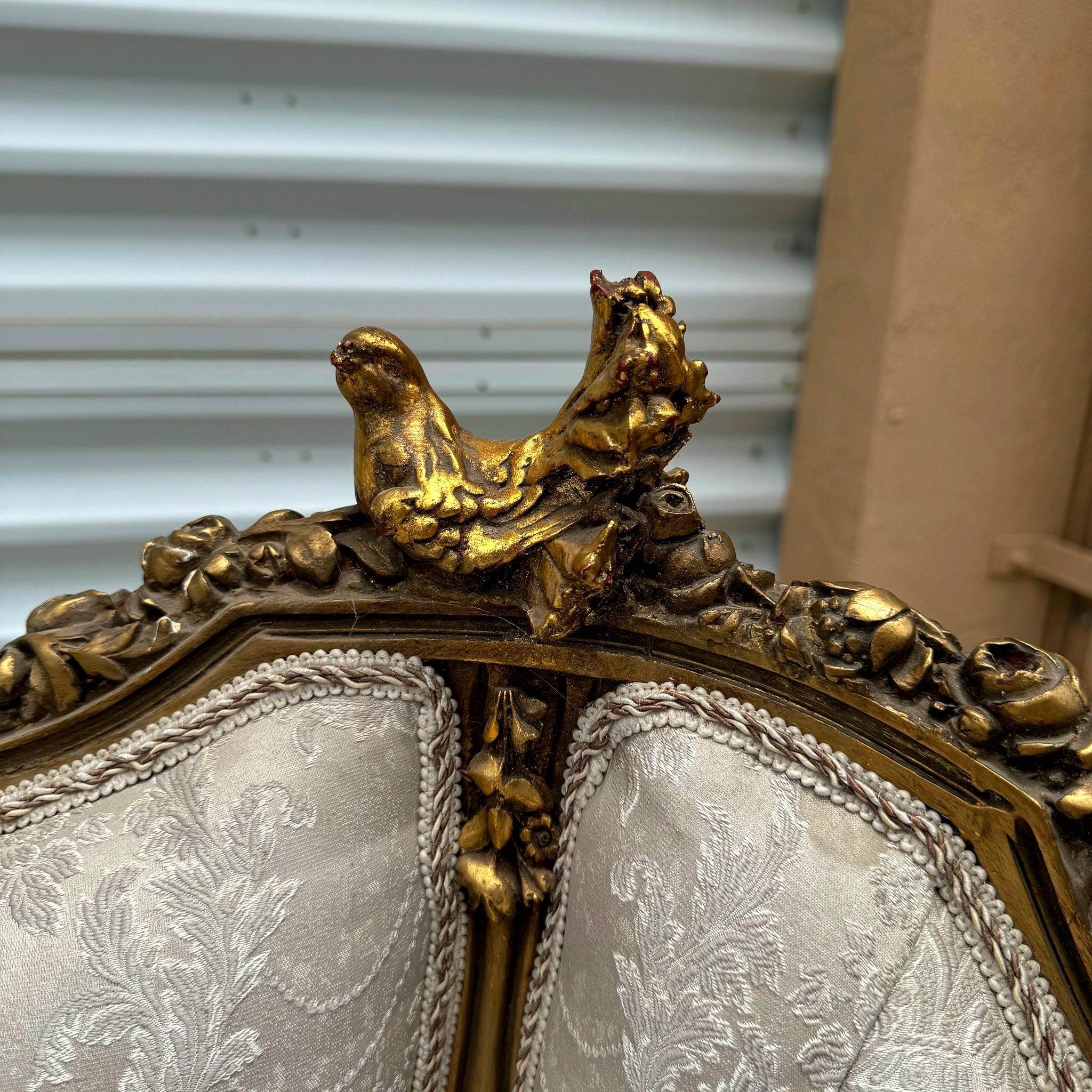 French Baroque Style Tan Beige Sofa Gold details