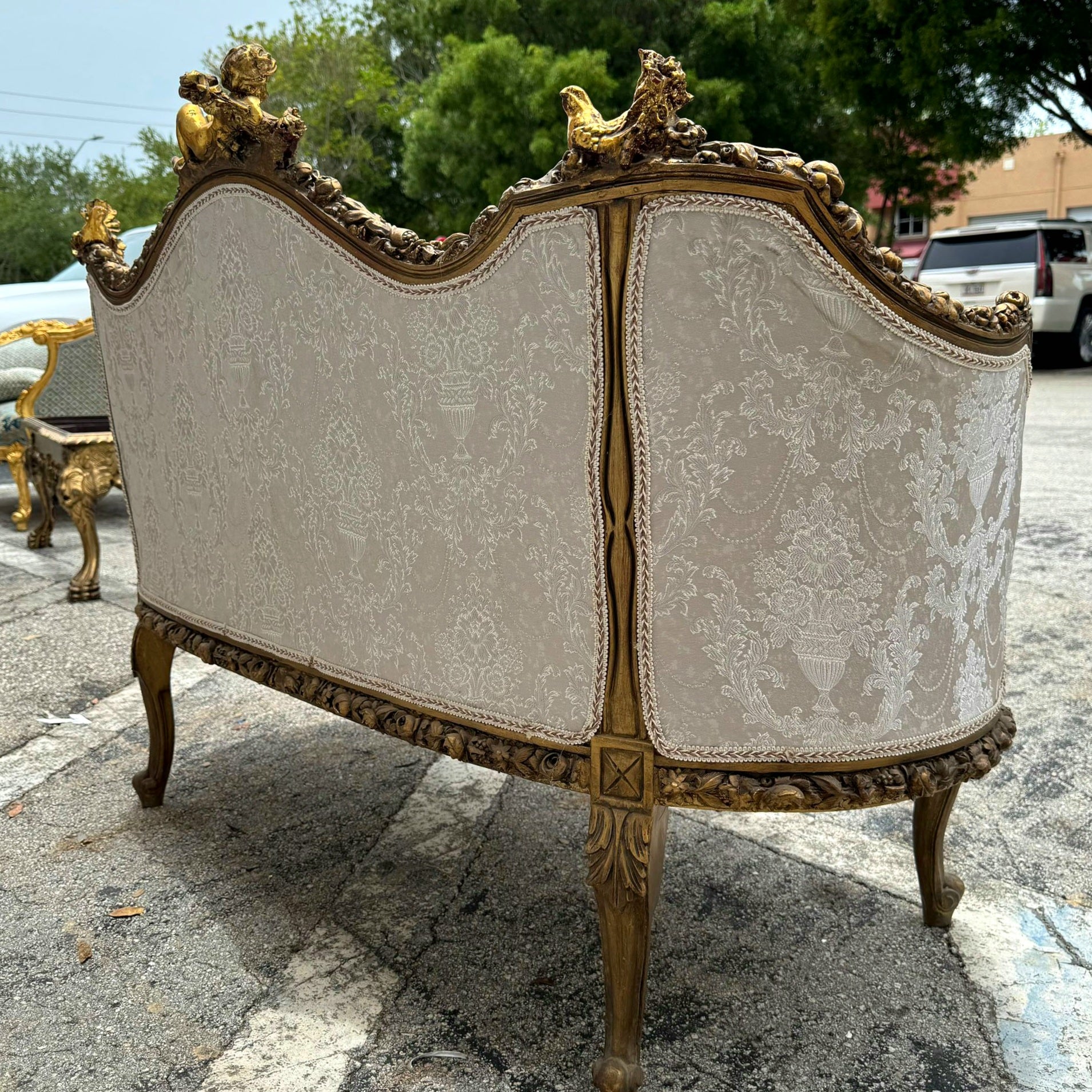French Baroque Style Tan Beige Sofa Gold details
