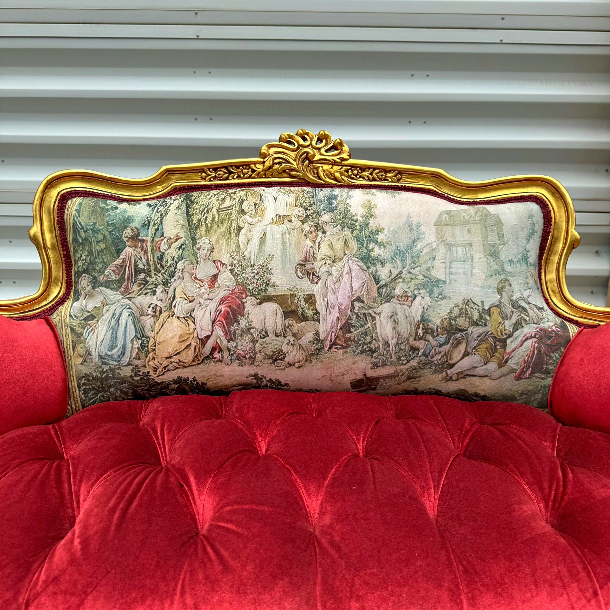 Marquis French Tufted Settee Red Velvet French Style Home Decor Furniture