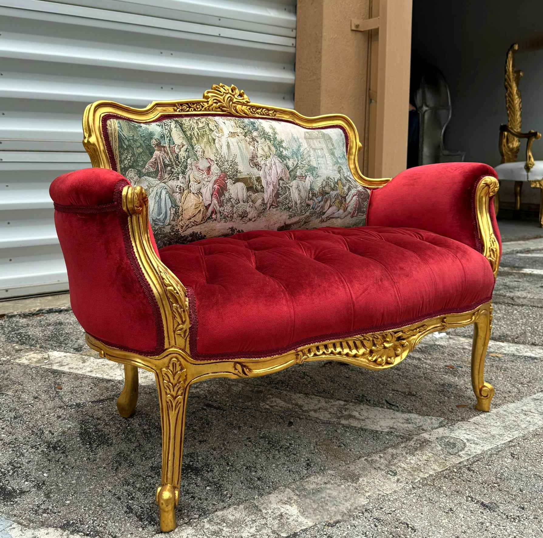 Marquis French Tufted Settee Red Velvet French Style Home Decor Furniture