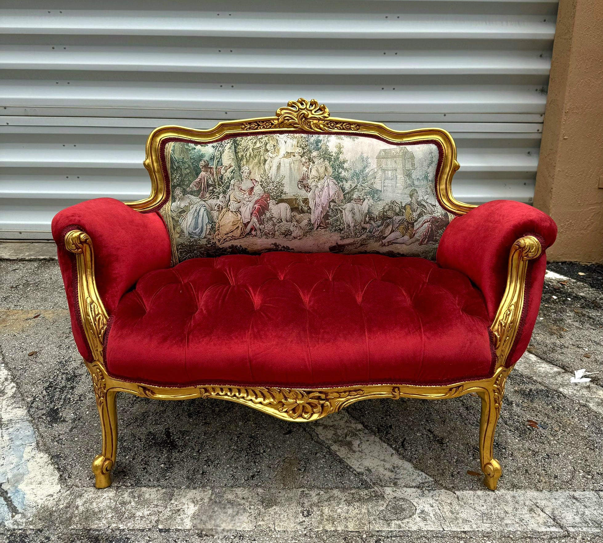Marquis French Tufted Settee Red Velvet French Style Home Decor Furniture