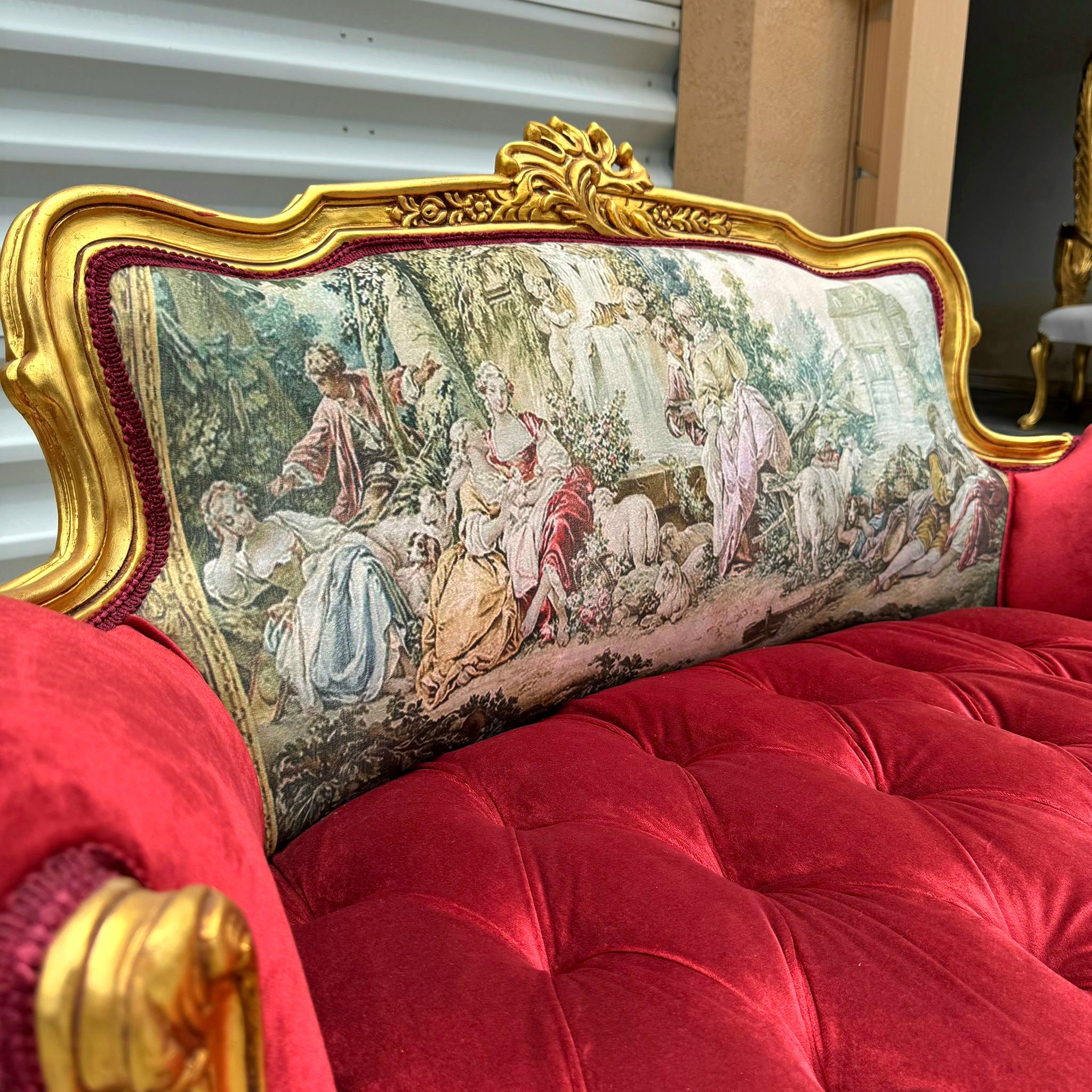 Marquis French Tufted Settee Red Velvet French Style Home Decor Furniture