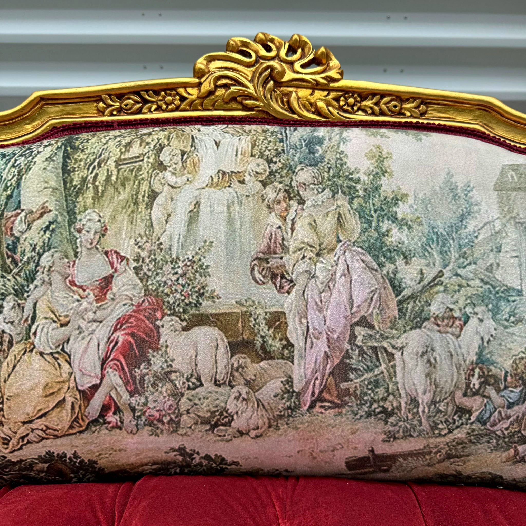 Marquis French Tufted Settee Red Velvet French Style Home Decor Furniture