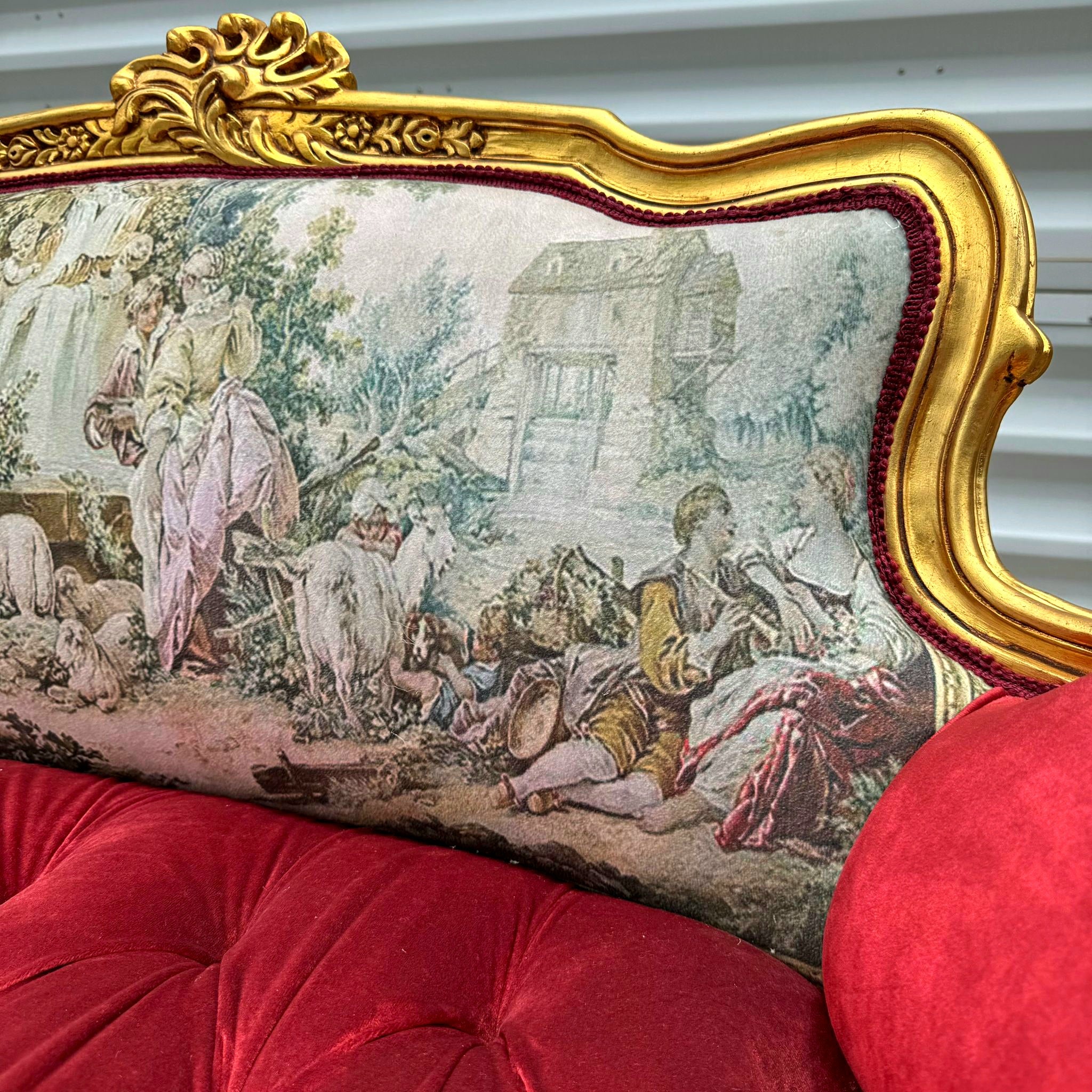 Marquis French Tufted Settee Red Velvet French Style Home Decor Furniture