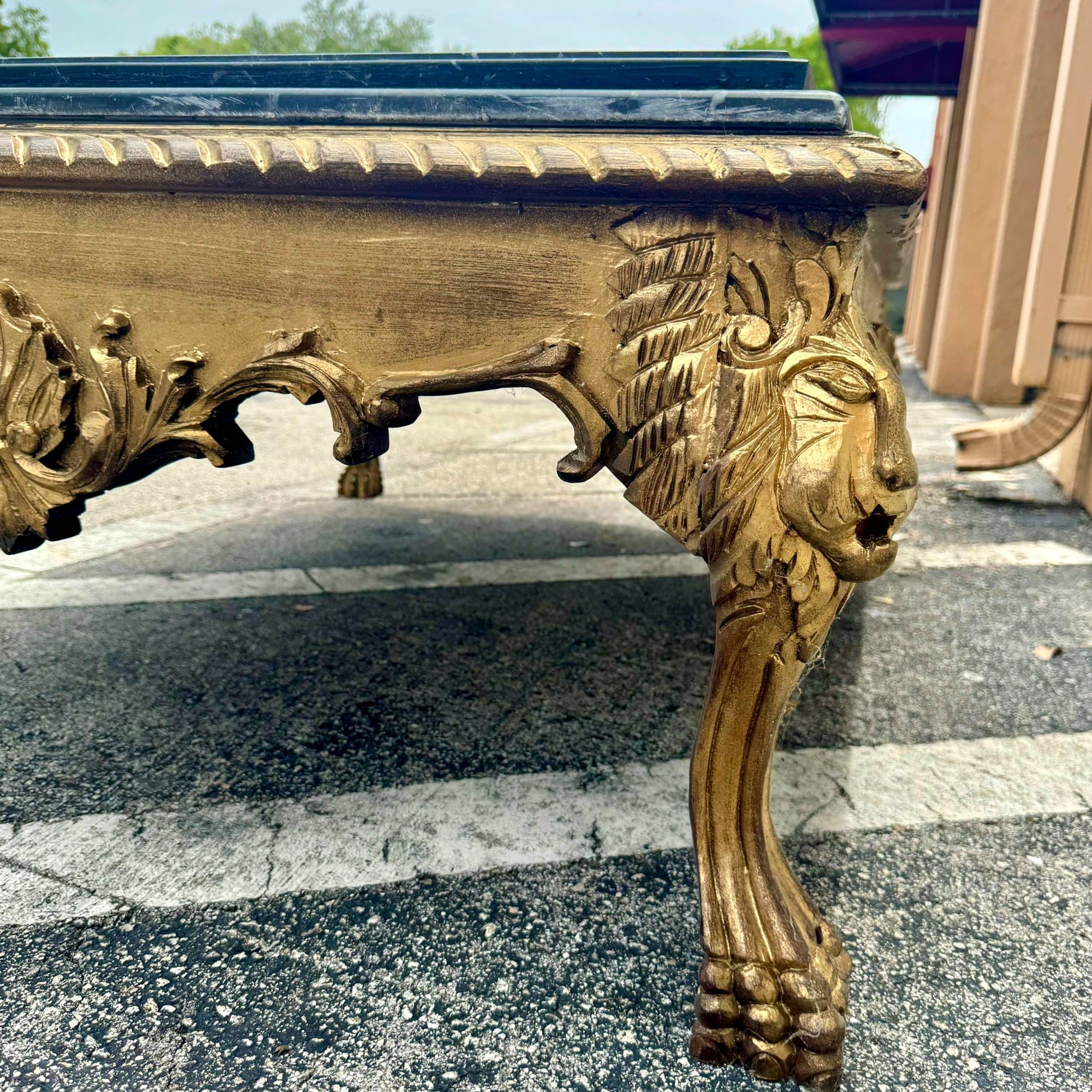 Gold Leaf Coffee Table with Customizable Marble Top French Baroque Style