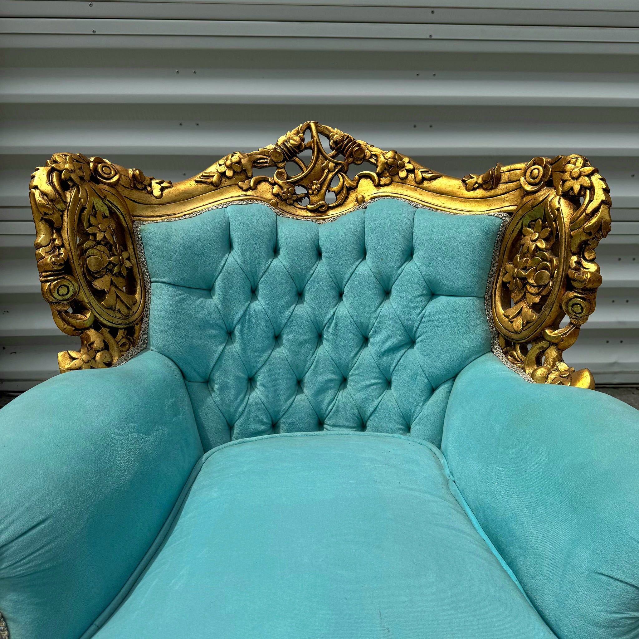 Rococo Style Velvet Chair with Gold Leaf Frame Details Furniture