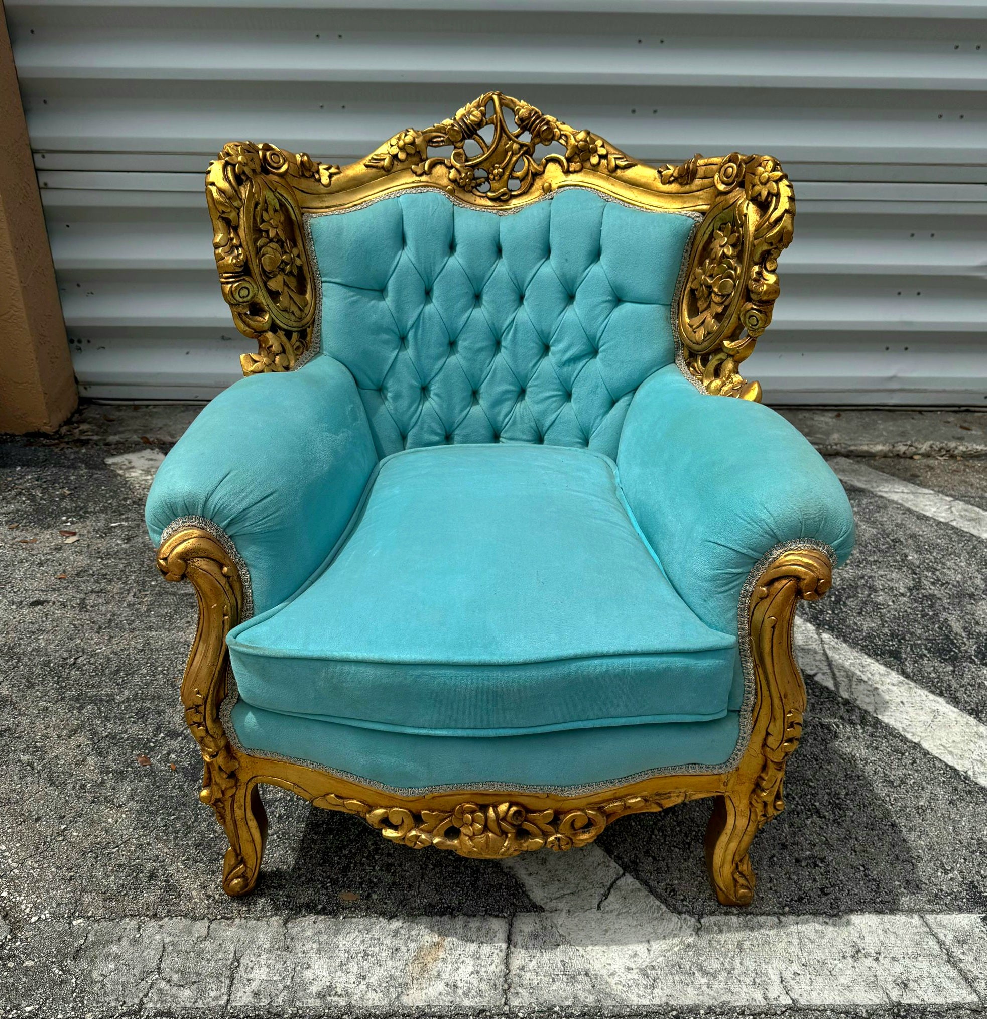 Rococo Style Velvet Chair with Gold Leaf Frame Details Furniture