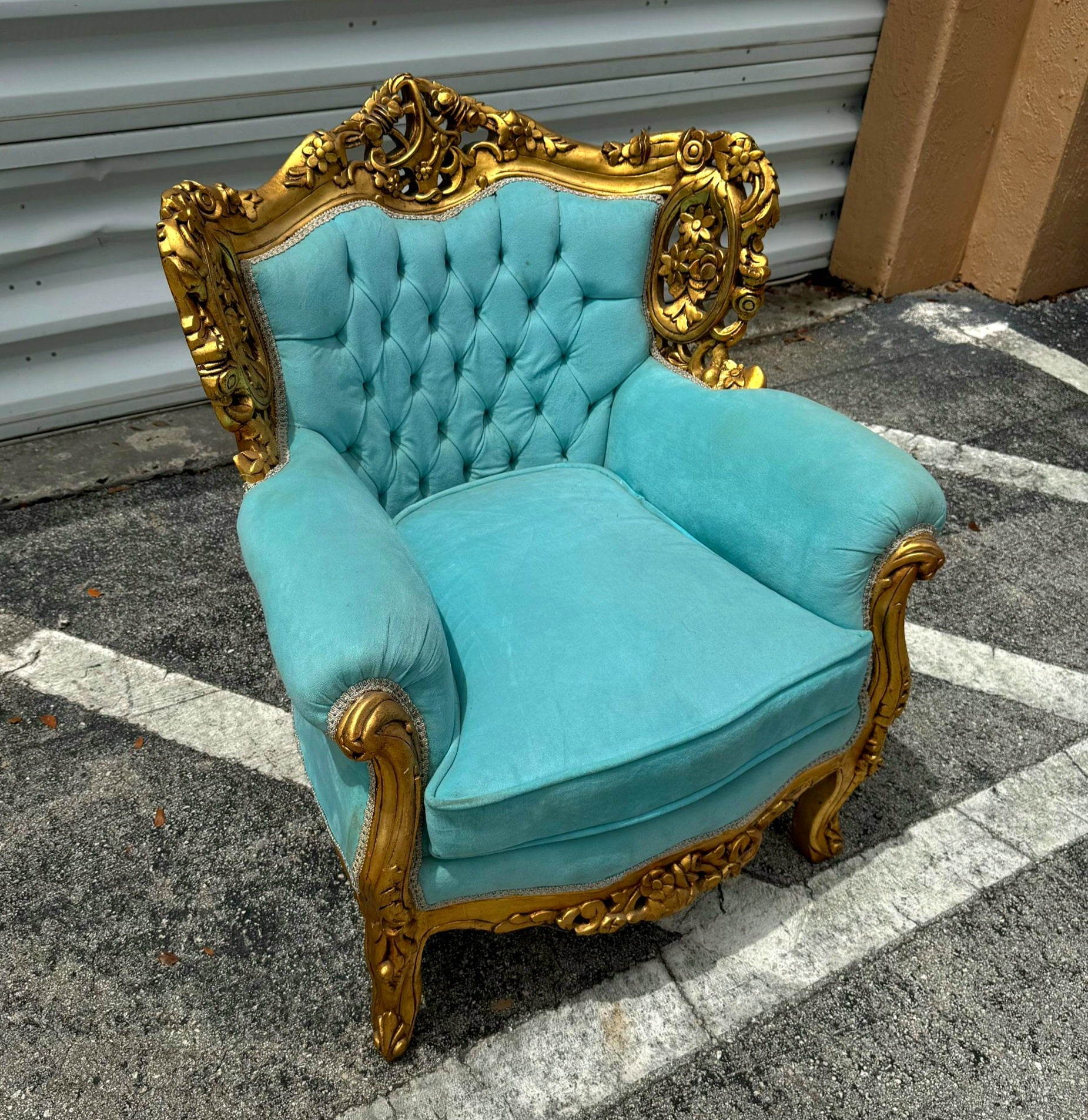Rococo Style Velvet Chair with Gold Leaf Frame Details Furniture
