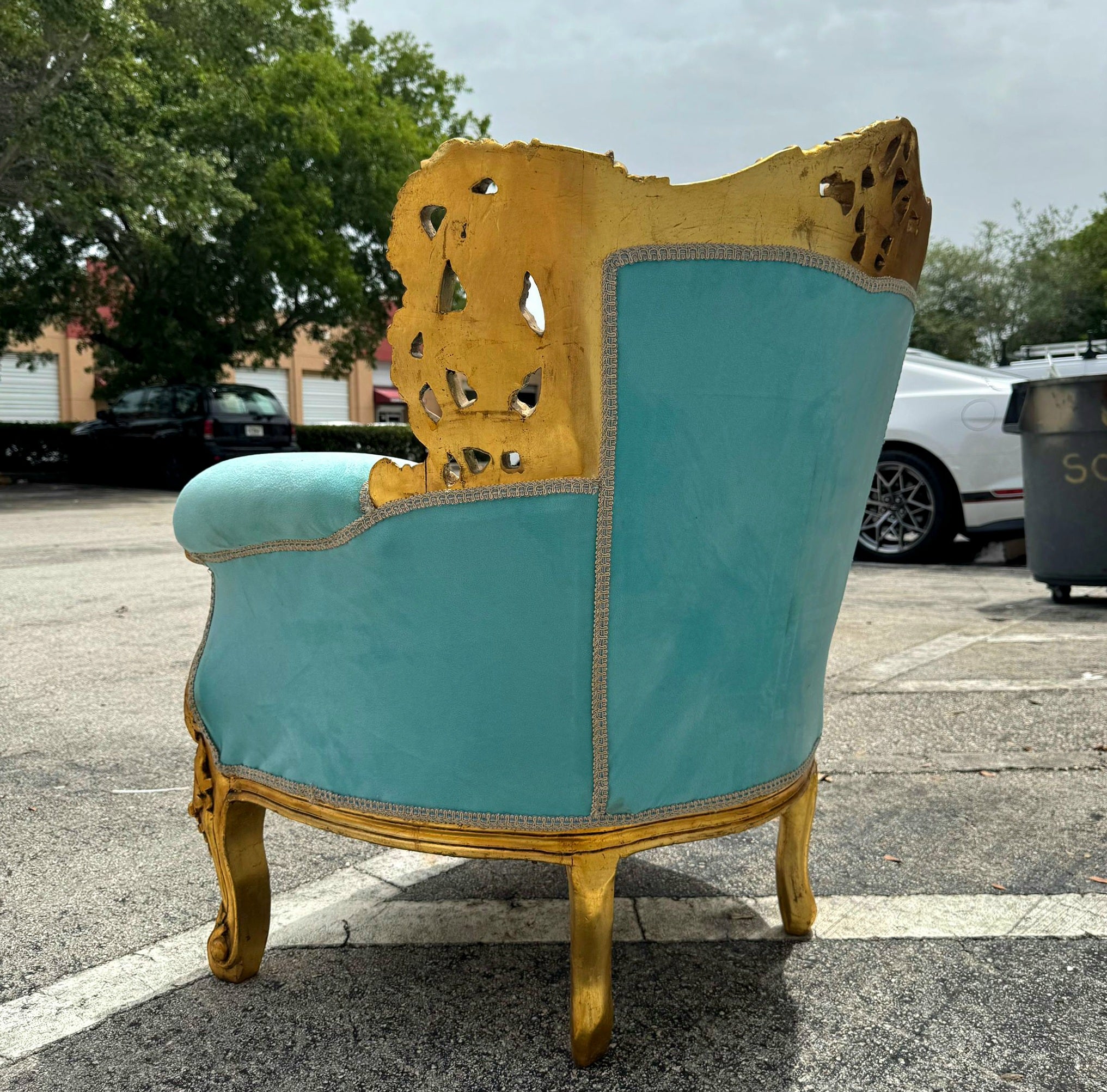 Rococo Style Velvet Chair with Gold Leaf Frame Details Furniture