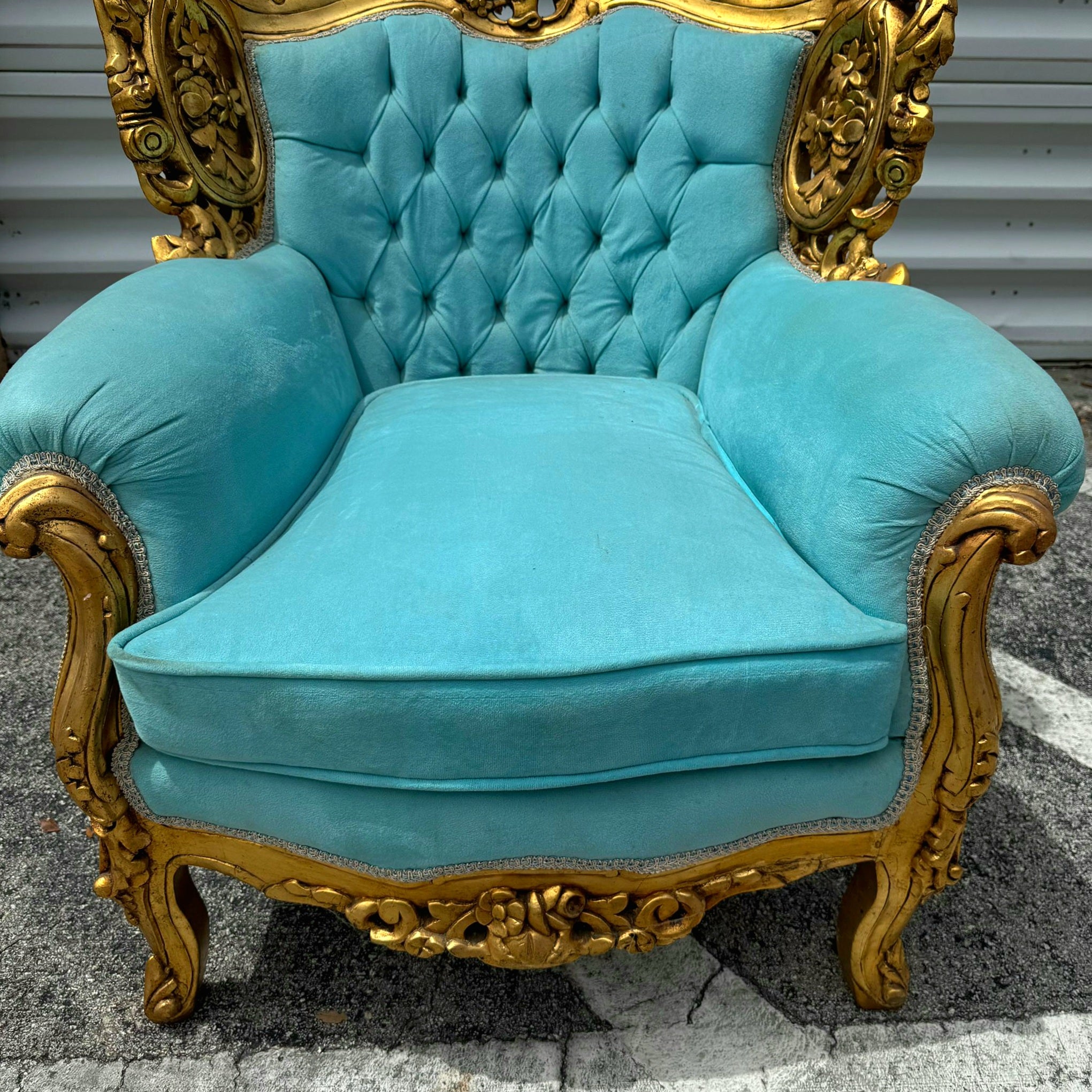 Rococo Style Velvet Chair with Gold Leaf Frame Details Furniture