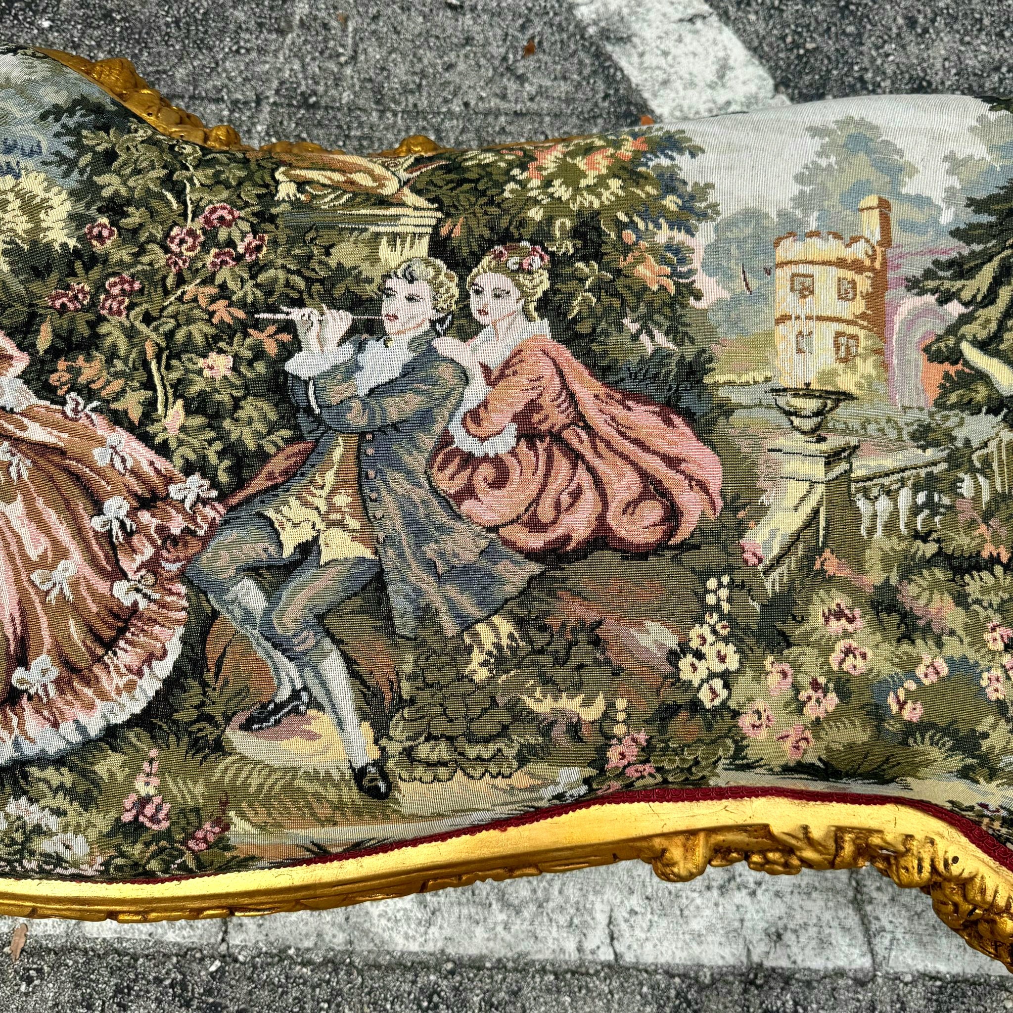 Red Velvet Tufted French Marquis Bench with Artistic Fabric Accents