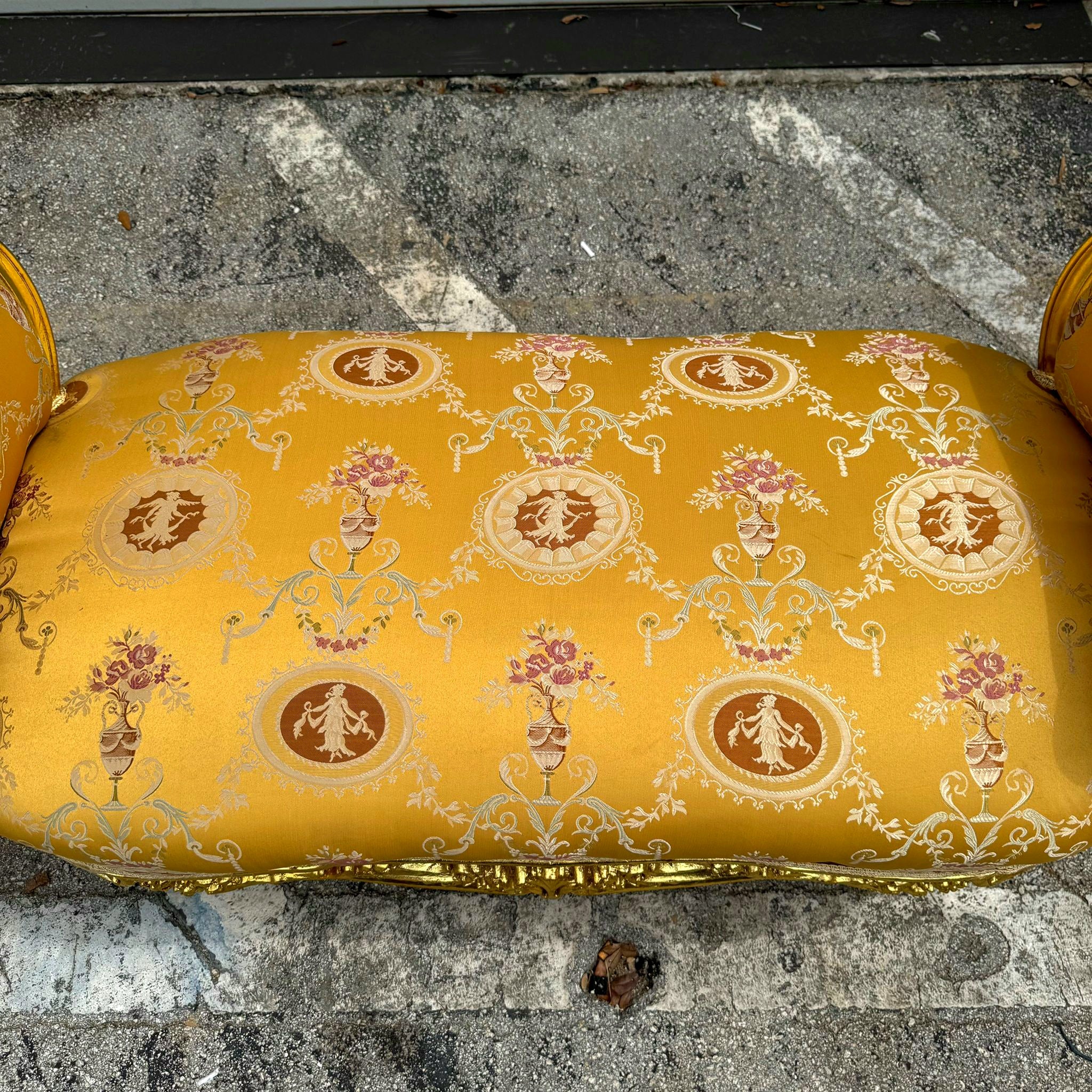 Marquis Bench French Style Yellow Damask Gold Details Interior Design Furniture