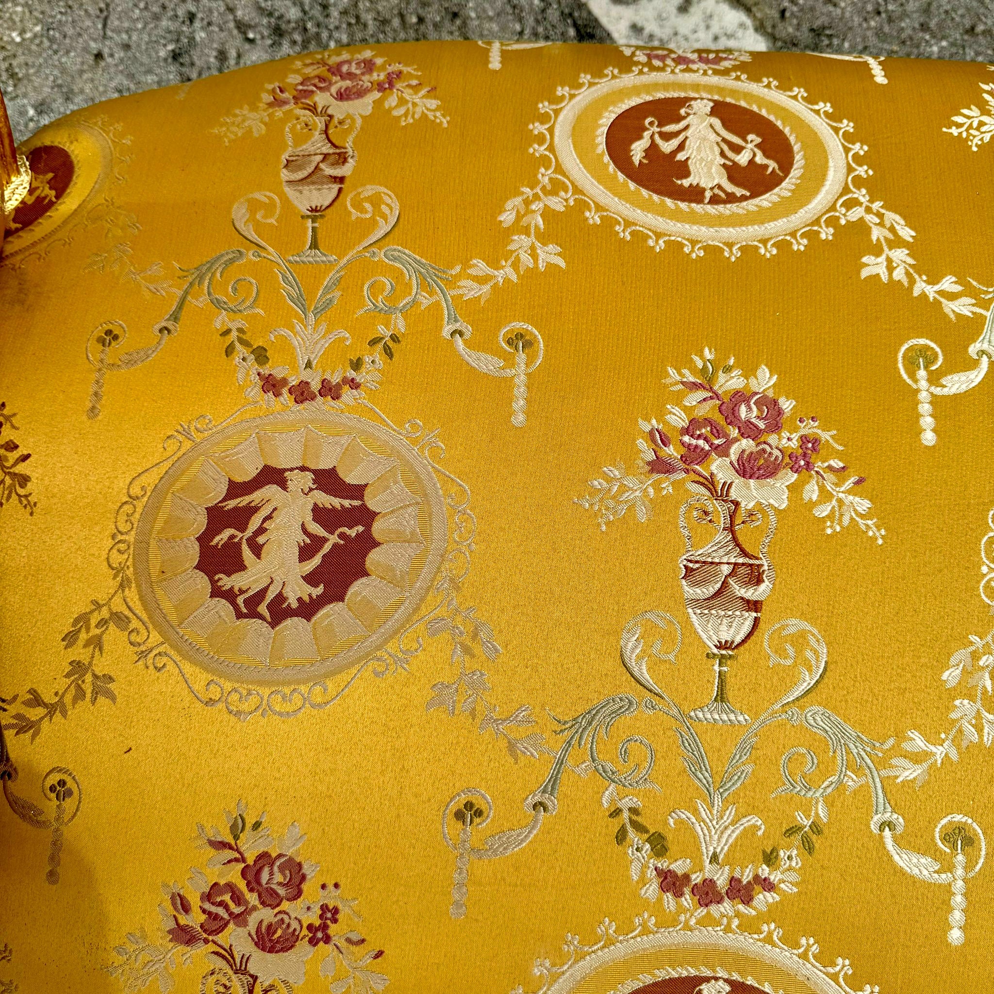 Marquis Bench French Style Yellow Damask Gold Details Interior Design Furniture