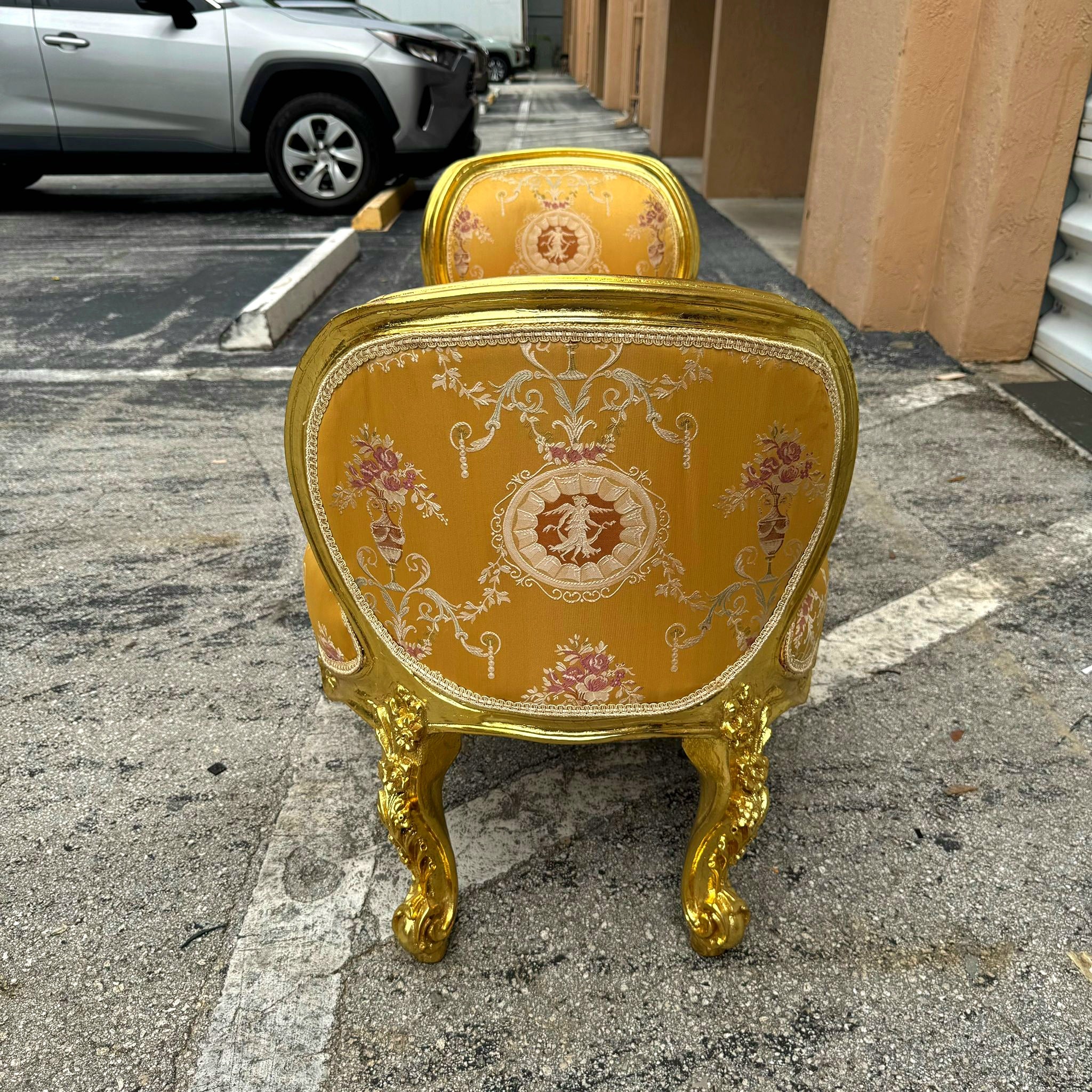 Marquis Bench French Style Yellow Damask Gold Details Interior Design Furniture