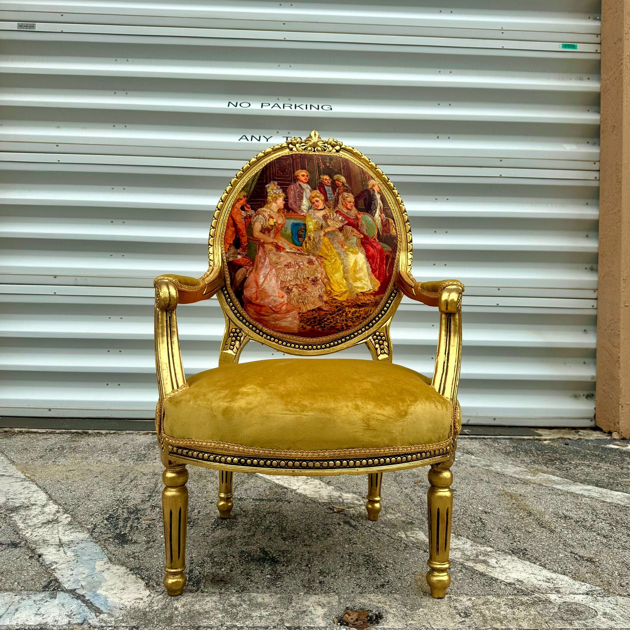 Mustard Velvet Chair with Gold Leaf Details French Style Rococo Baroque