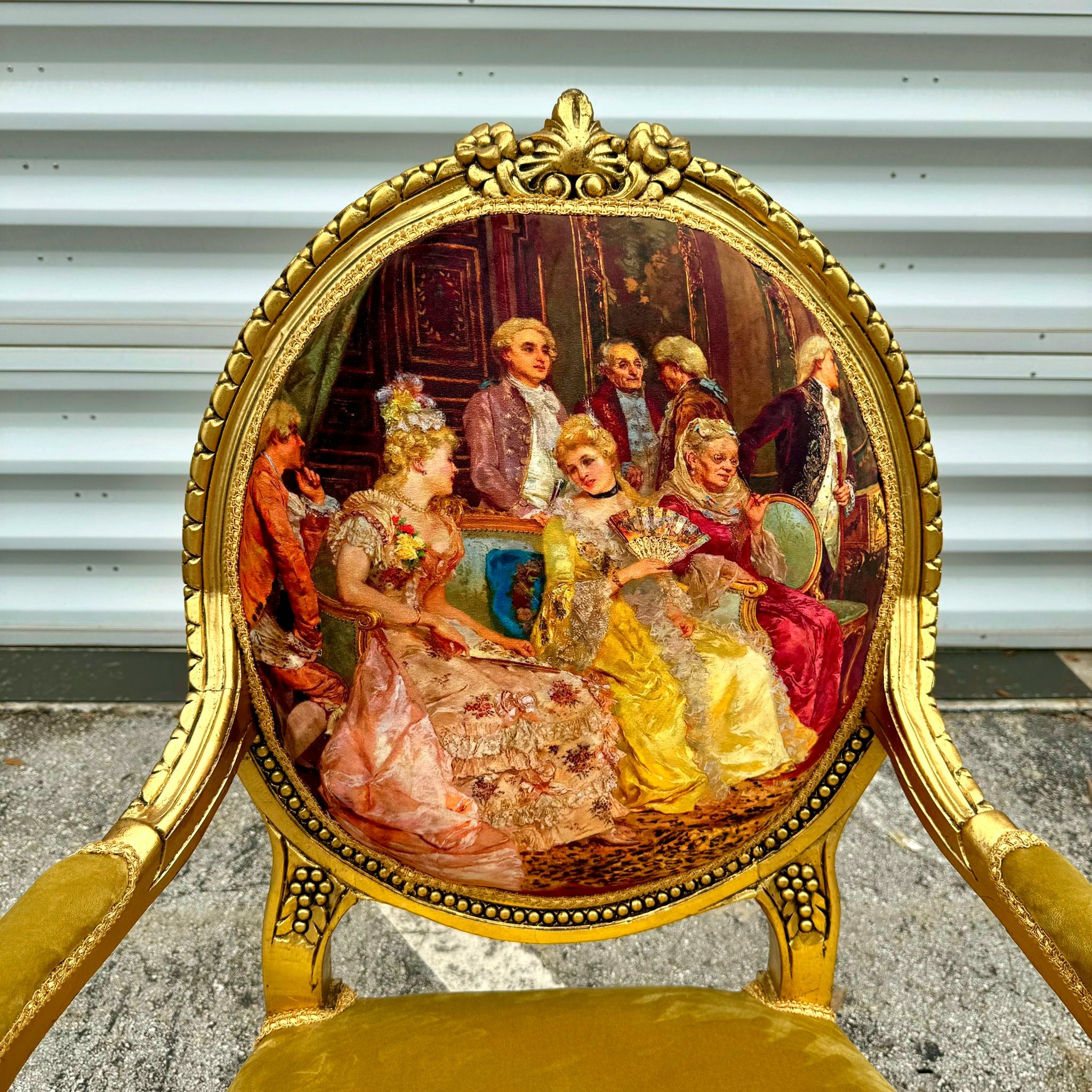 Mustard Velvet Chair with Gold Leaf Details French Style Rococo Baroque