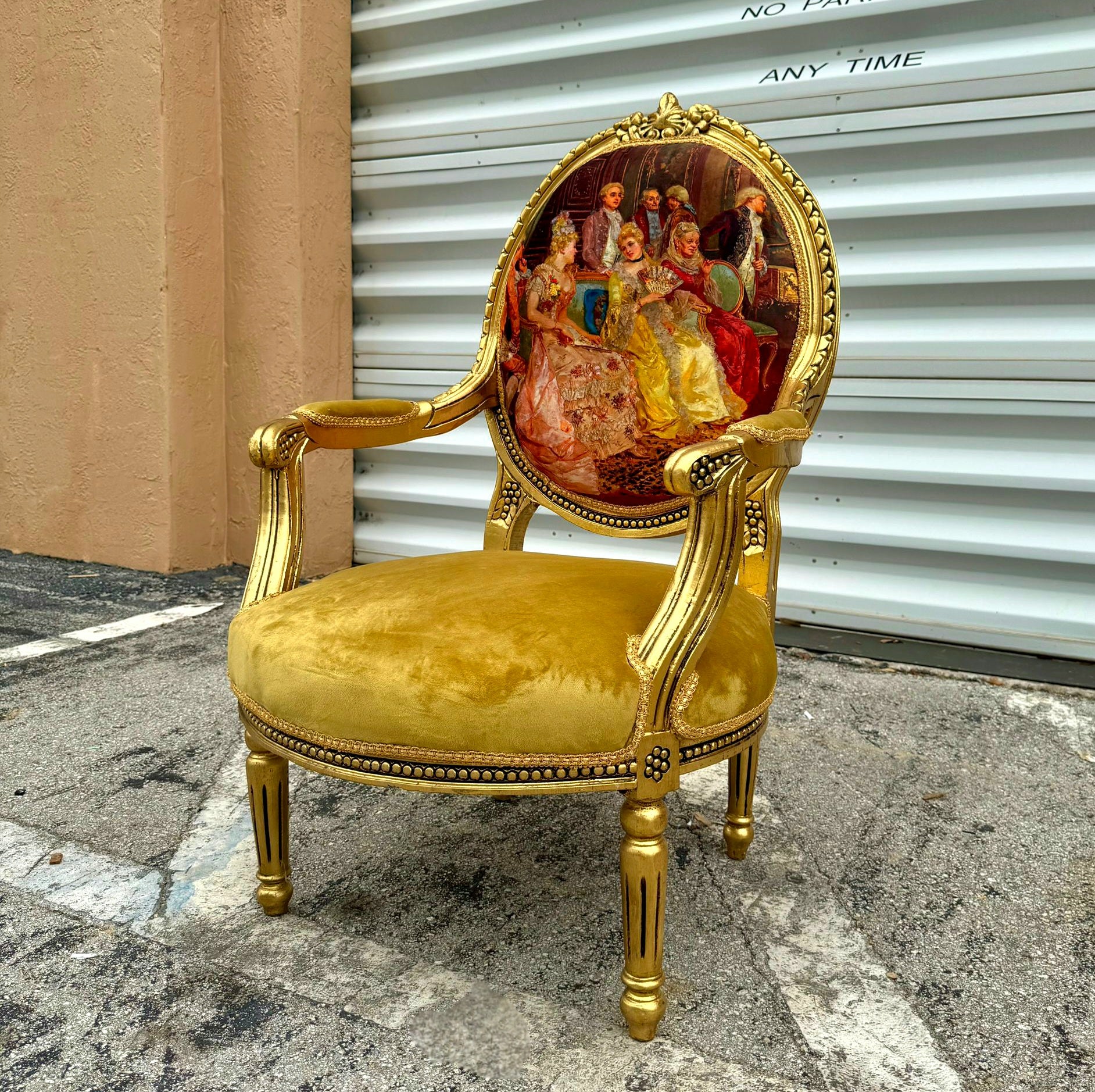 Mustard Velvet Chair with Gold Leaf Details French Style Rococo Baroque