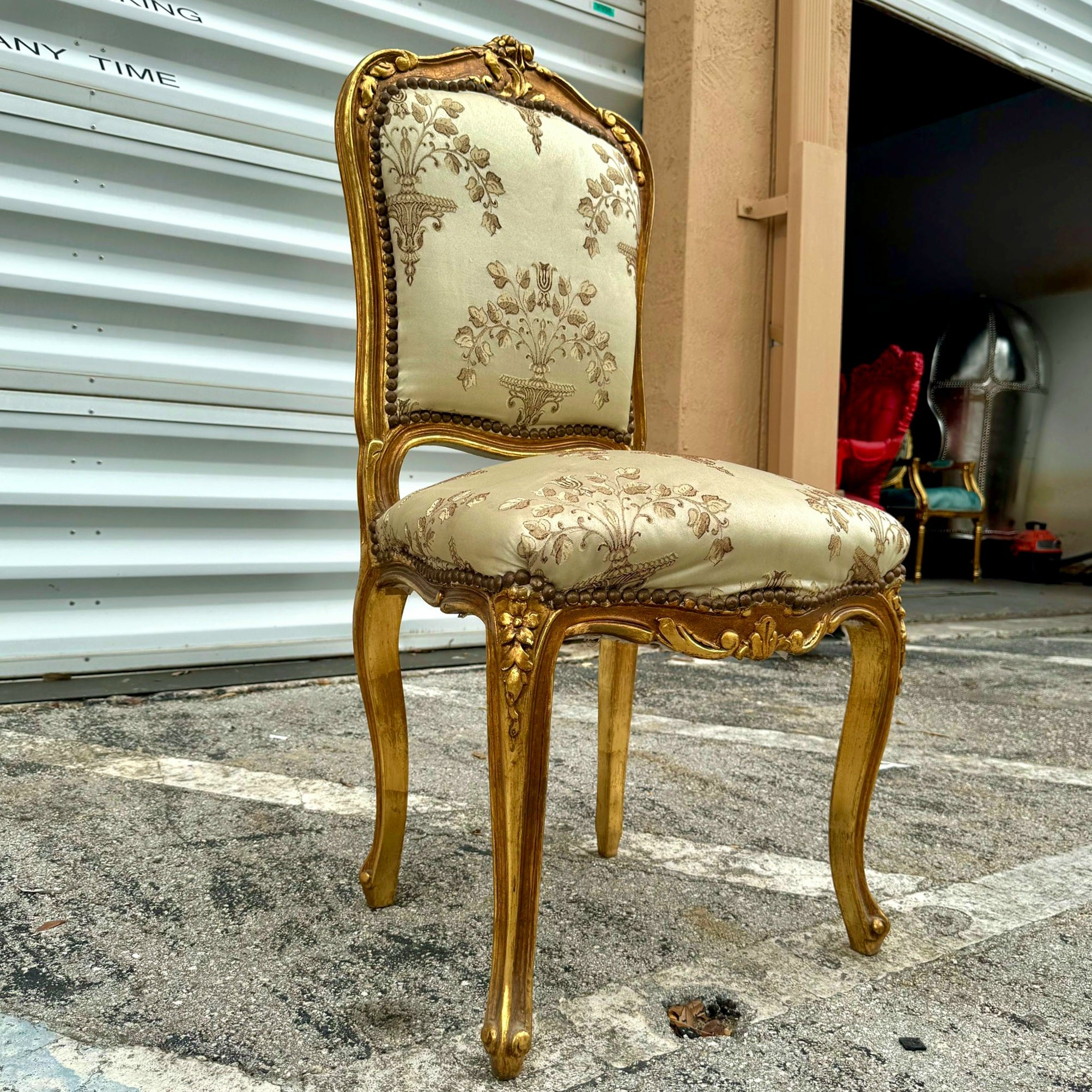 French Style White Chair with Gold Details Rococo Baroque Vintage