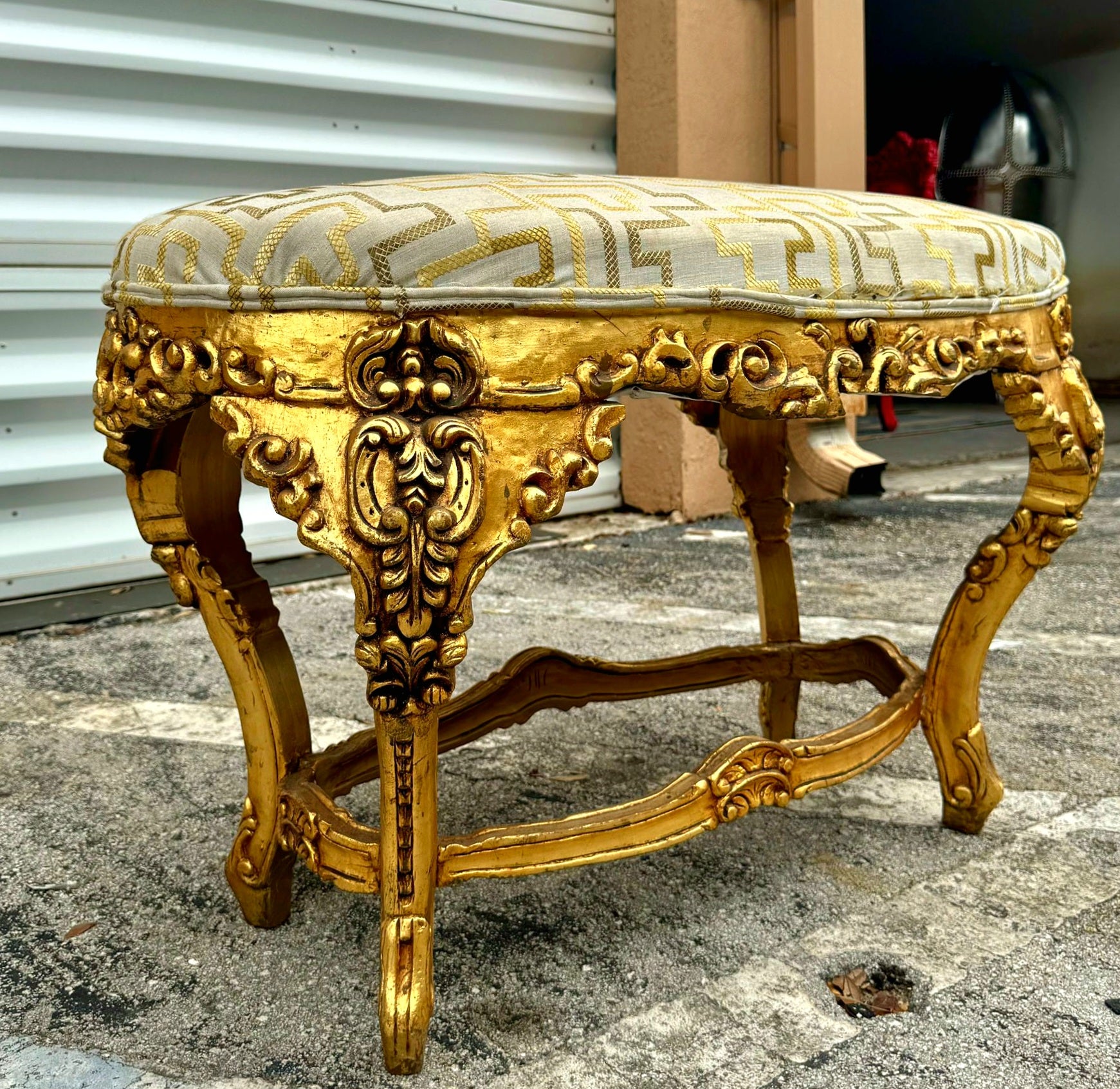 Small Bench French Style With Gold Leaf Details Rococo Baroque Furniture