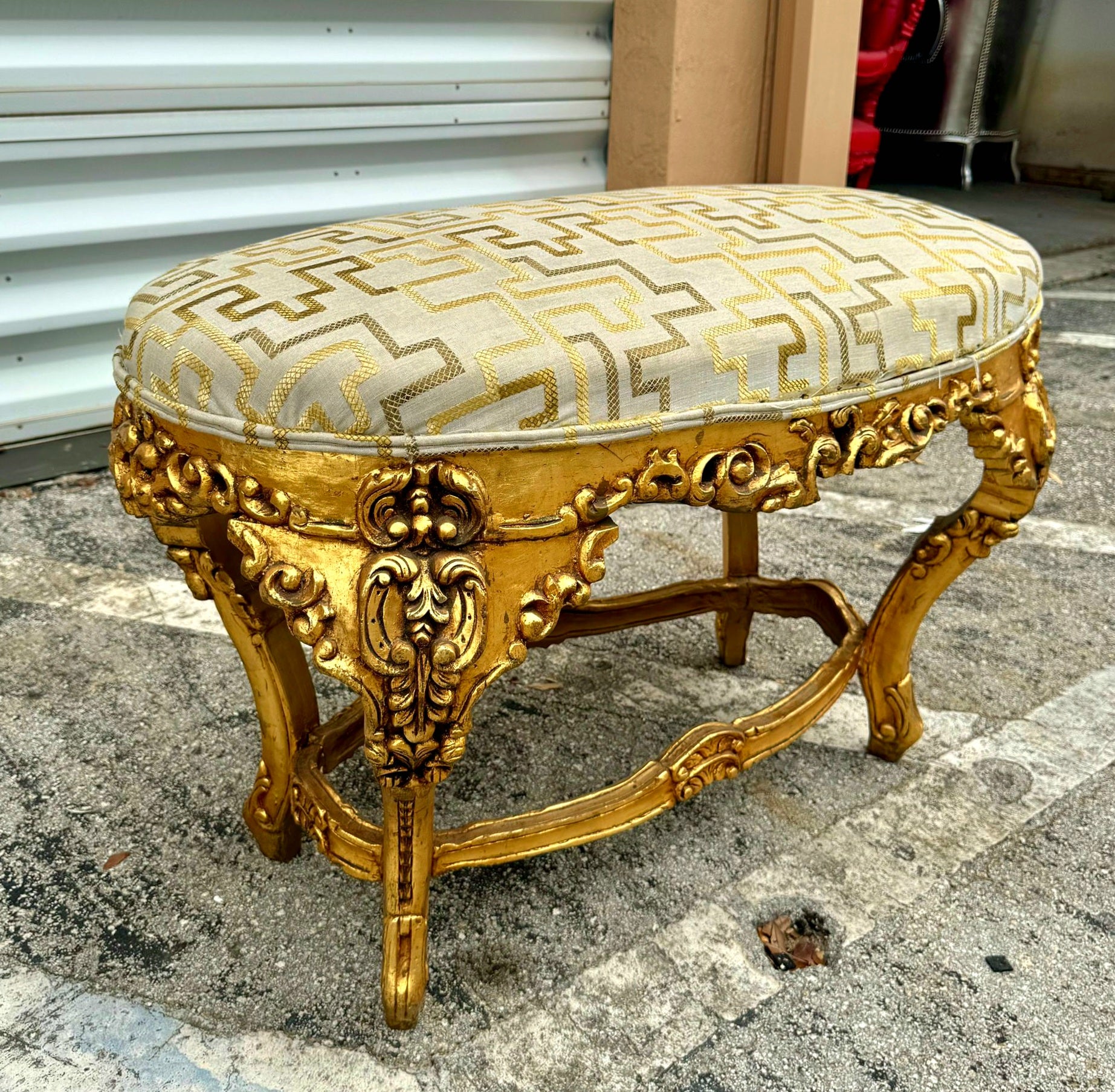 Small Bench French Style With Gold Leaf Details Rococo Baroque Furniture