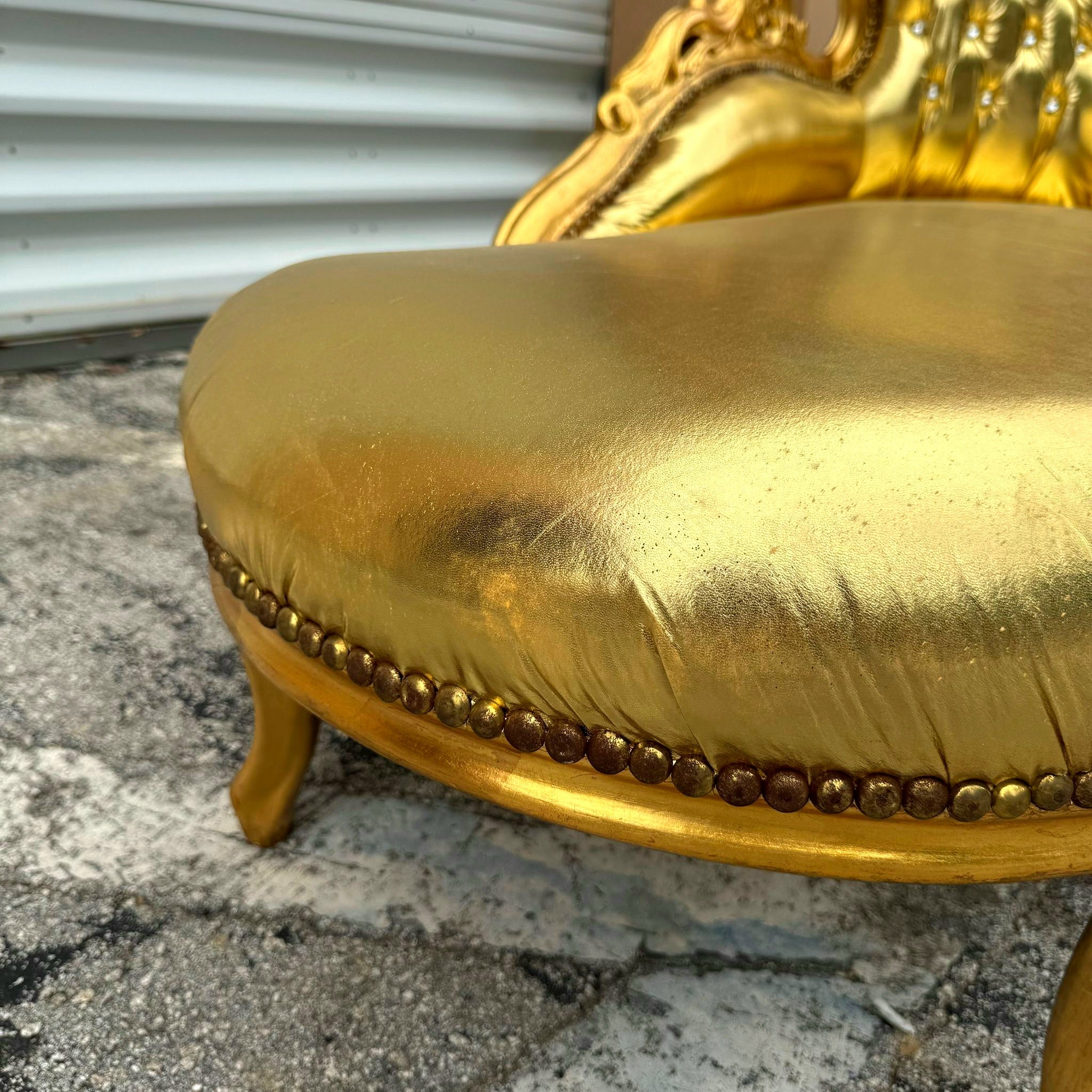 Gold Leather Chaise Lounge Furniture Rococo Style with Gold Leaf Details