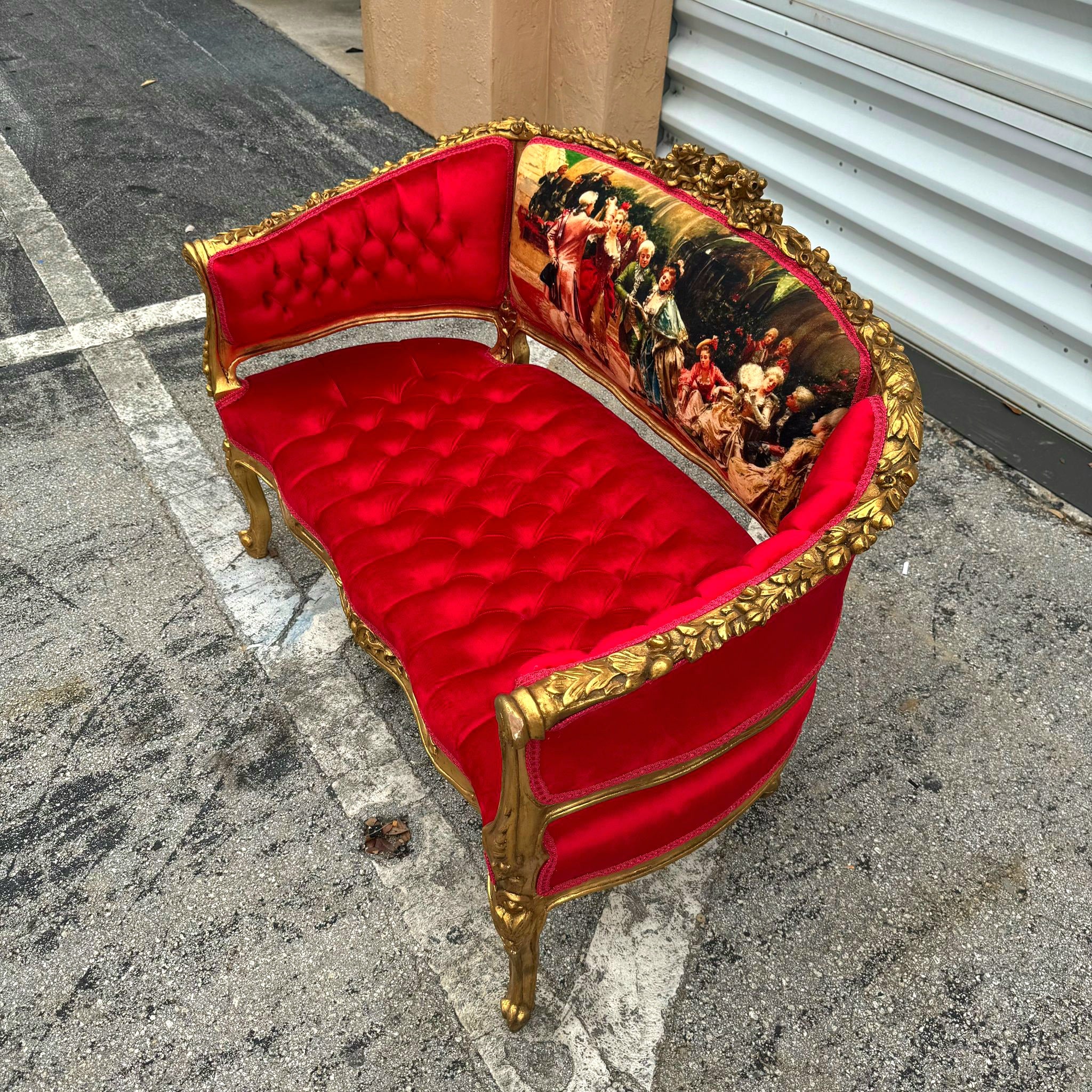 Marquis French Tufted Settee Red Velvet French Style Home Decor Furniture
