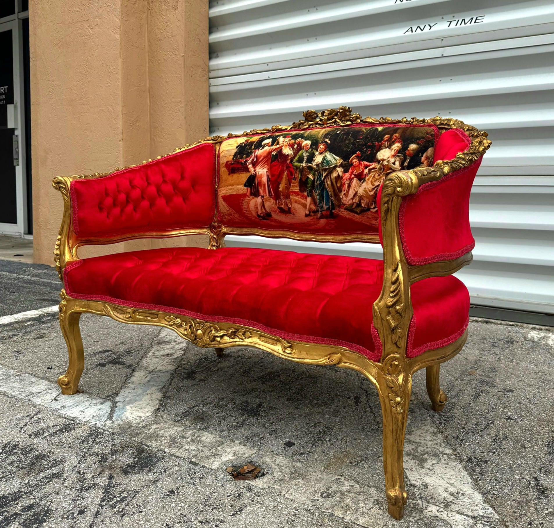 Marquis French Tufted Settee Red Velvet French Style Home Decor Furniture