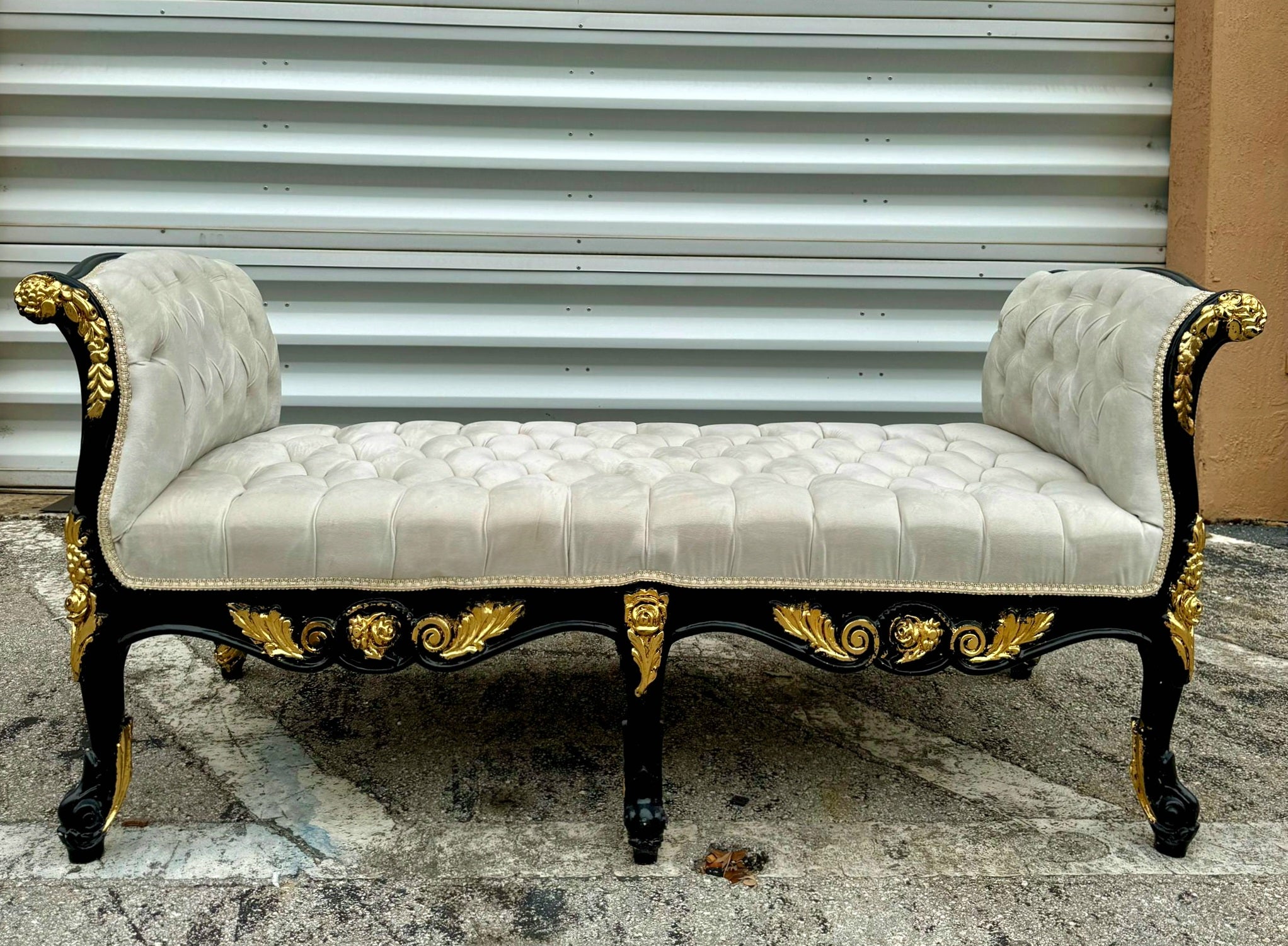 French Style White and Black Bench With Gold Details Home Decor Rococo Baroque
