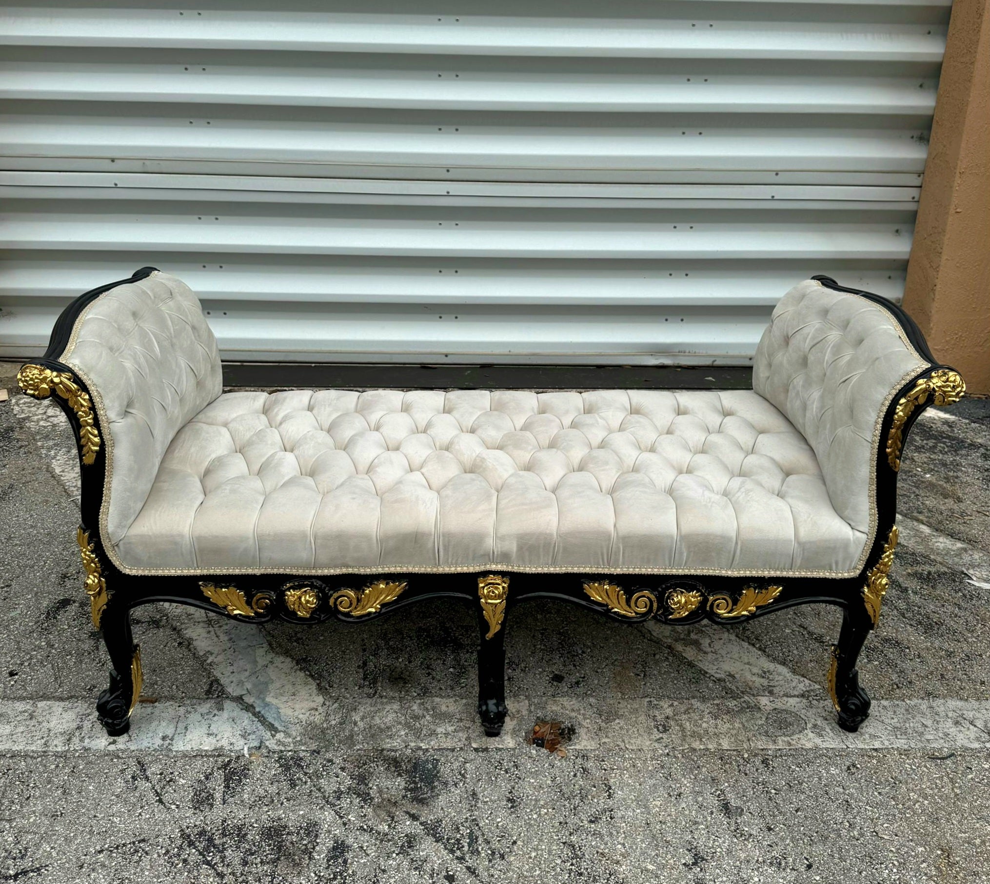 French Style White and Black Bench With Gold Details Home Decor Rococo Baroque