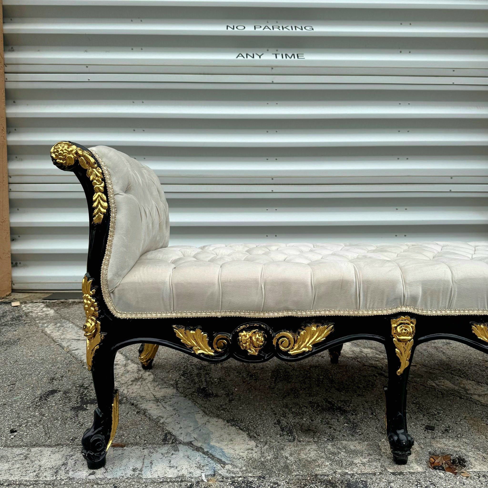 French Style White and Black Bench With Gold Details Home Decor Rococo Baroque