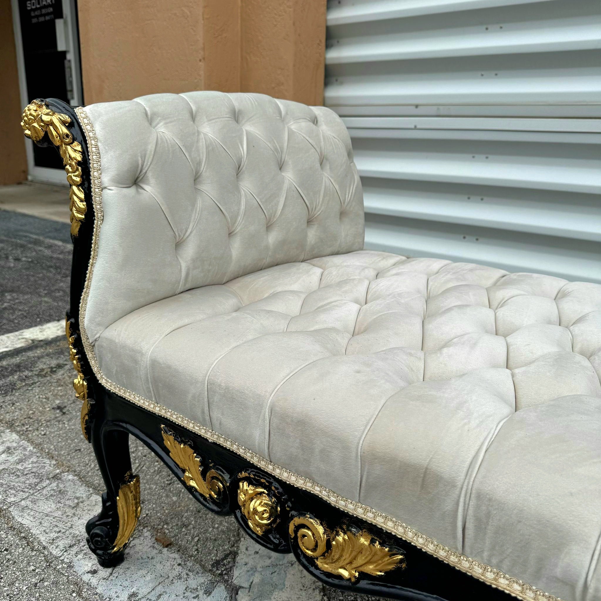 French Style White and Black Bench With Gold Details Home Decor Rococo Baroque