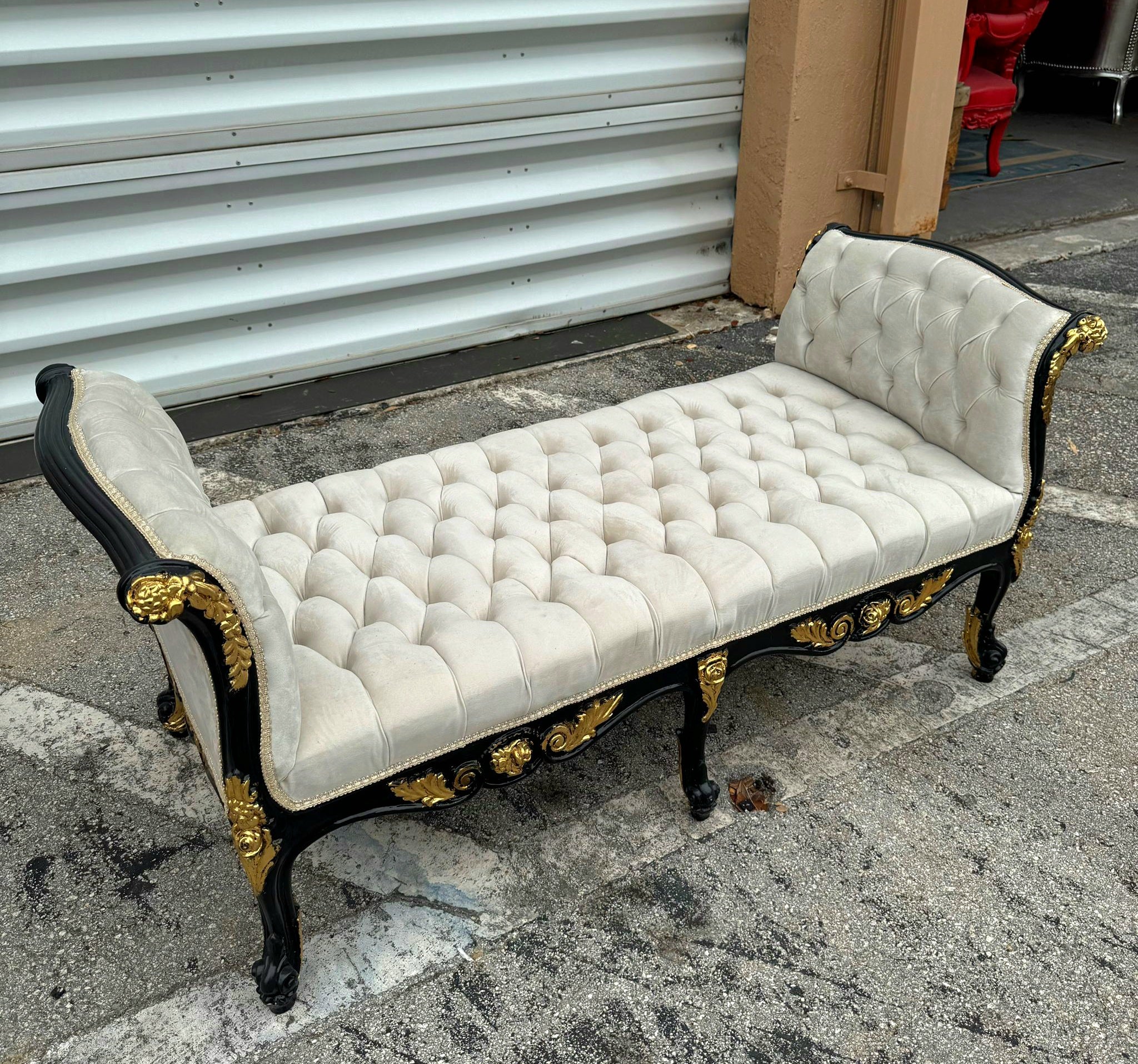 French Style White and Black Bench With Gold Details Home Decor Rococo Baroque