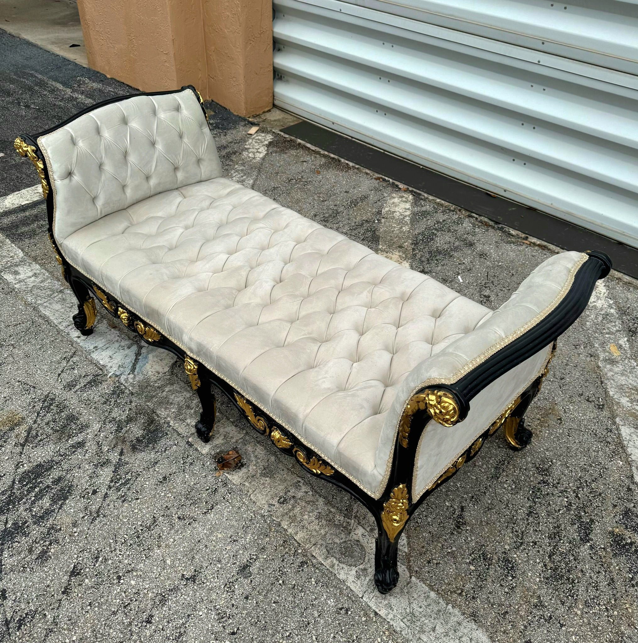 French Style White and Black Bench With Gold Details Home Decor Rococo Baroque