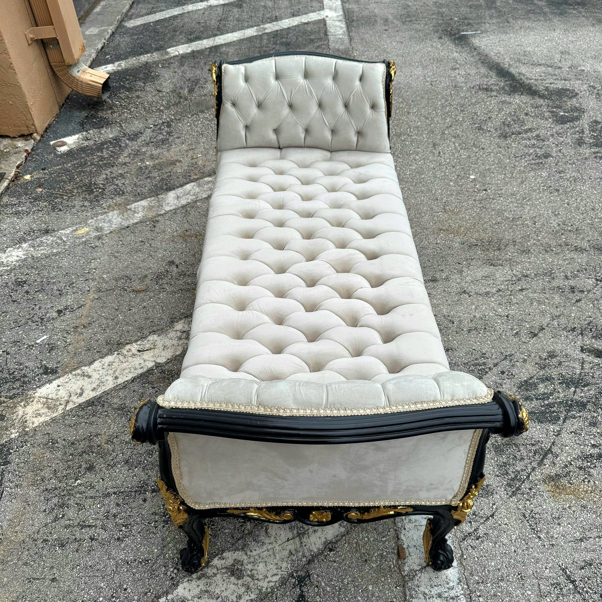 French Style White and Black Bench With Gold Details Home Decor Rococo Baroque