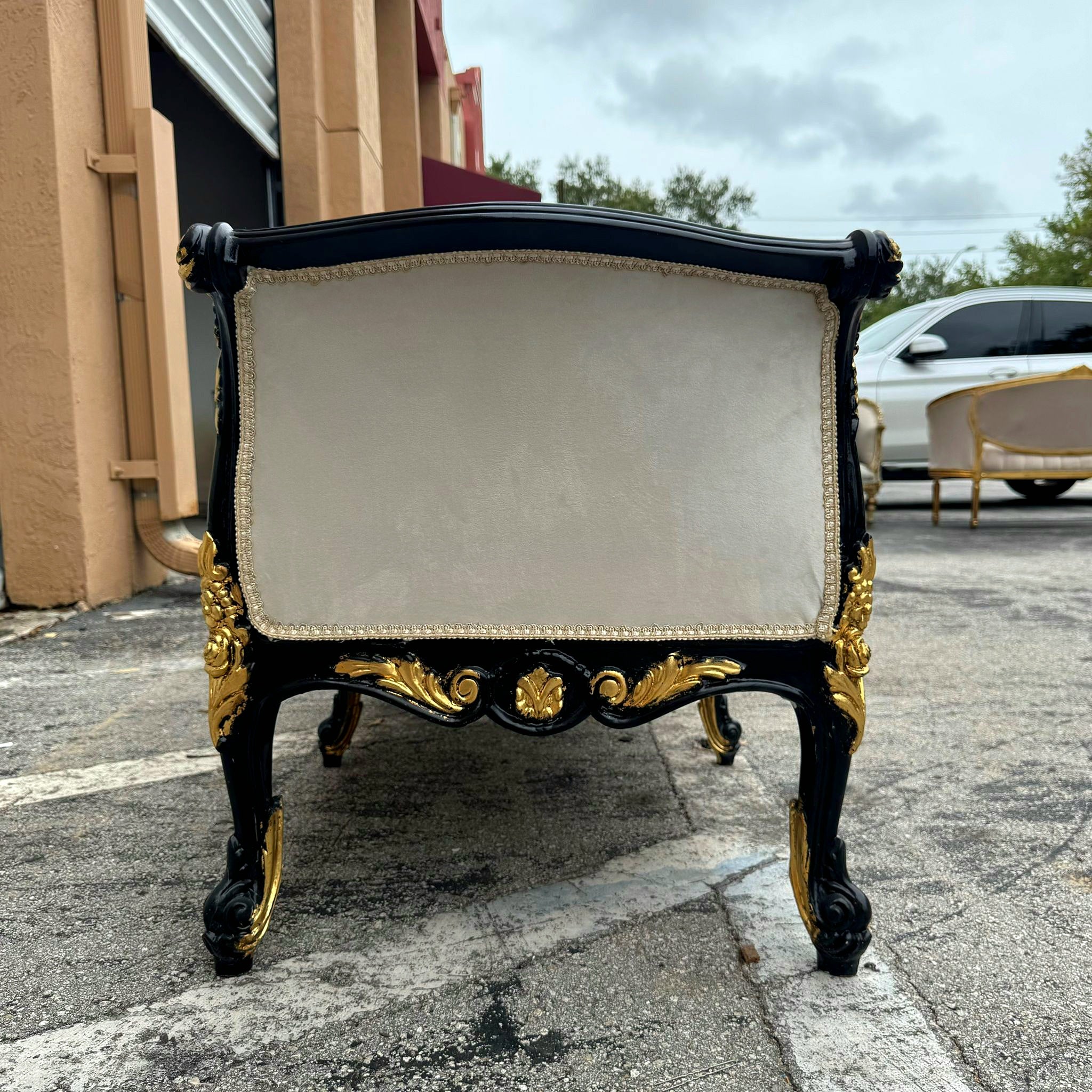 French Style White and Black Bench With Gold Details Home Decor Rococo Baroque