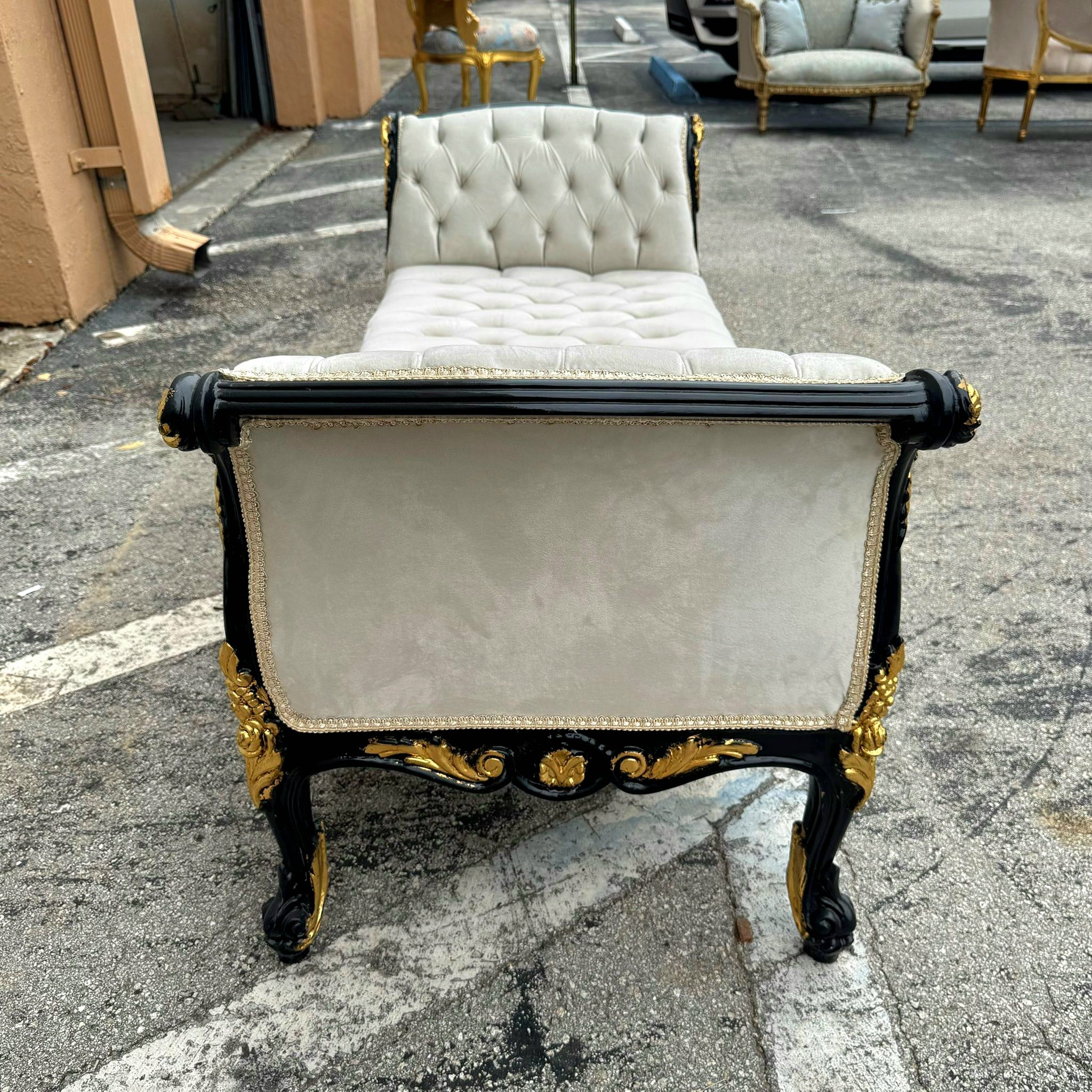 French Style White and Black Bench With Gold Details Home Decor Rococo Baroque