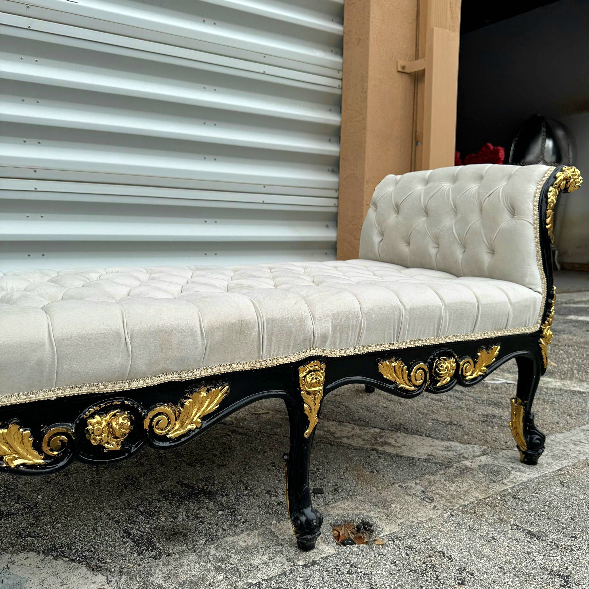 French Style White and Black Bench With Gold Details Home Decor Rococo Baroque