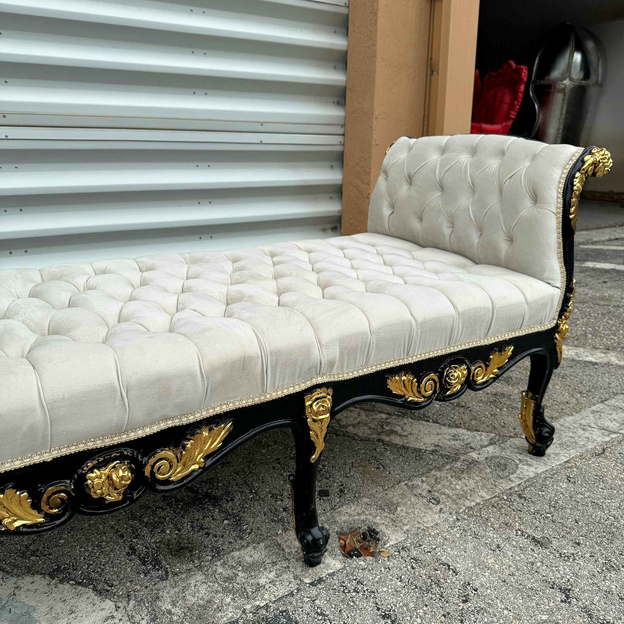 French Style White and Black Bench With Gold Details Home Decor Rococo Baroque