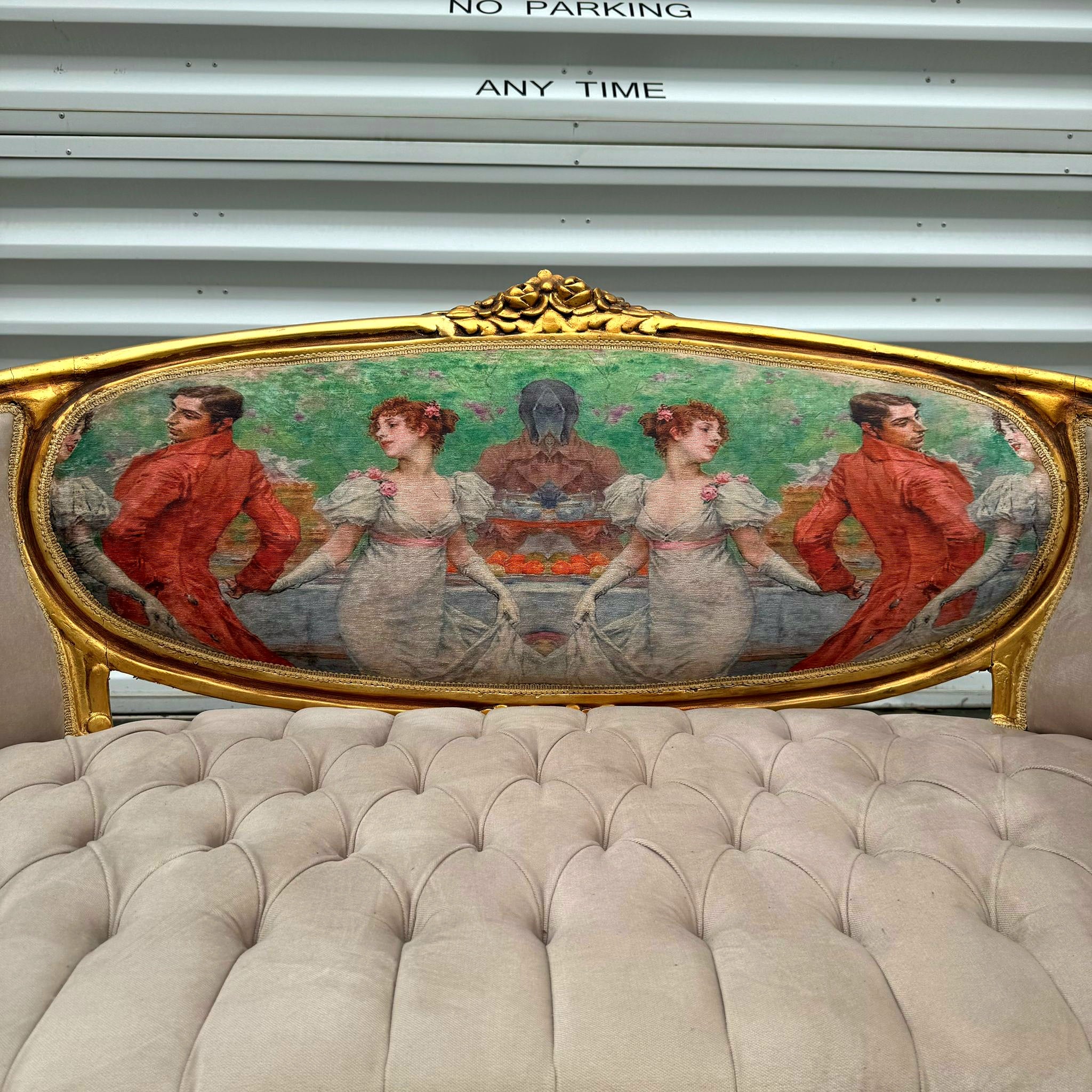 Marquis French Tufted Sofa Tan Beige Velvet French Style