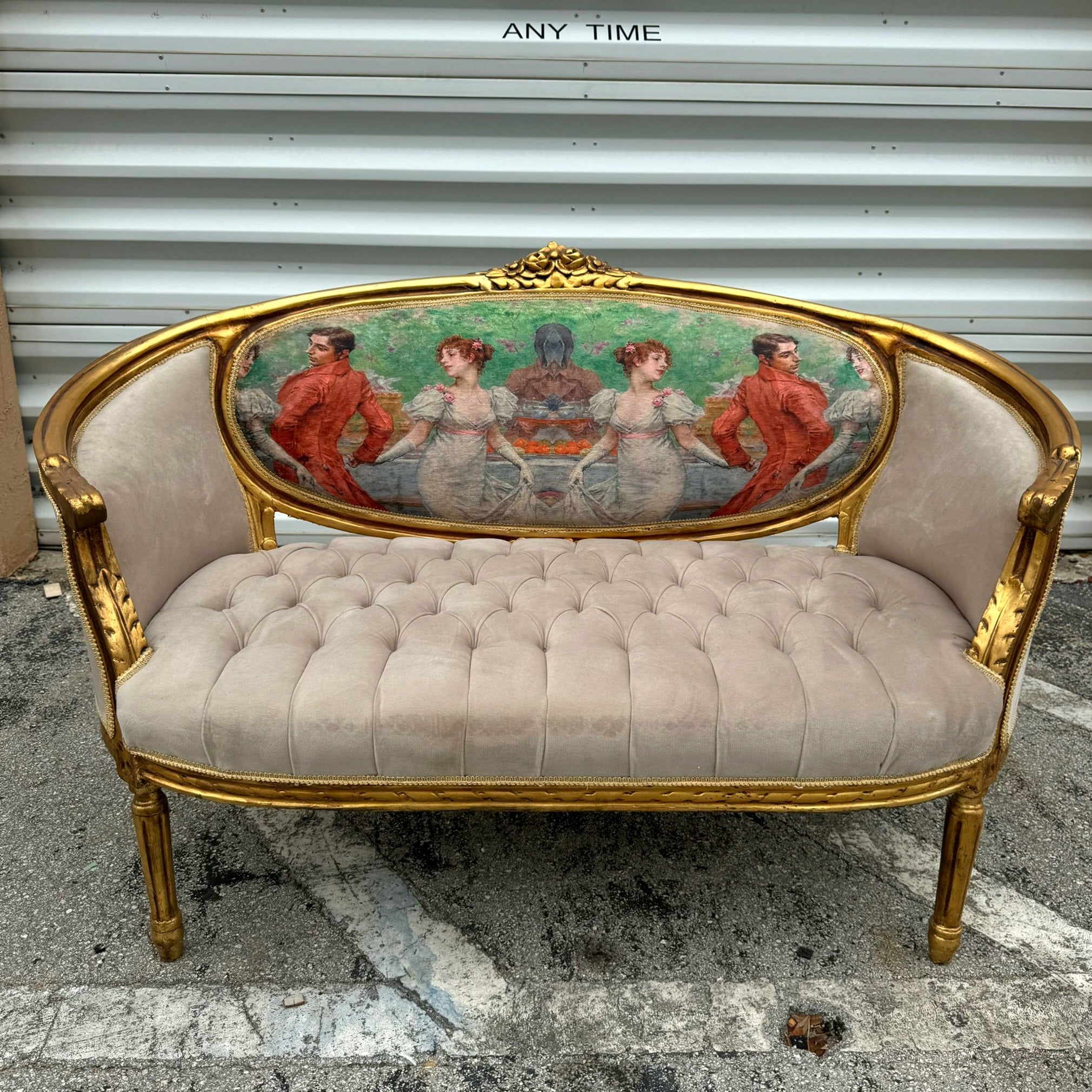 Marquis French Tufted Sofa Tan Beige Velvet French Style