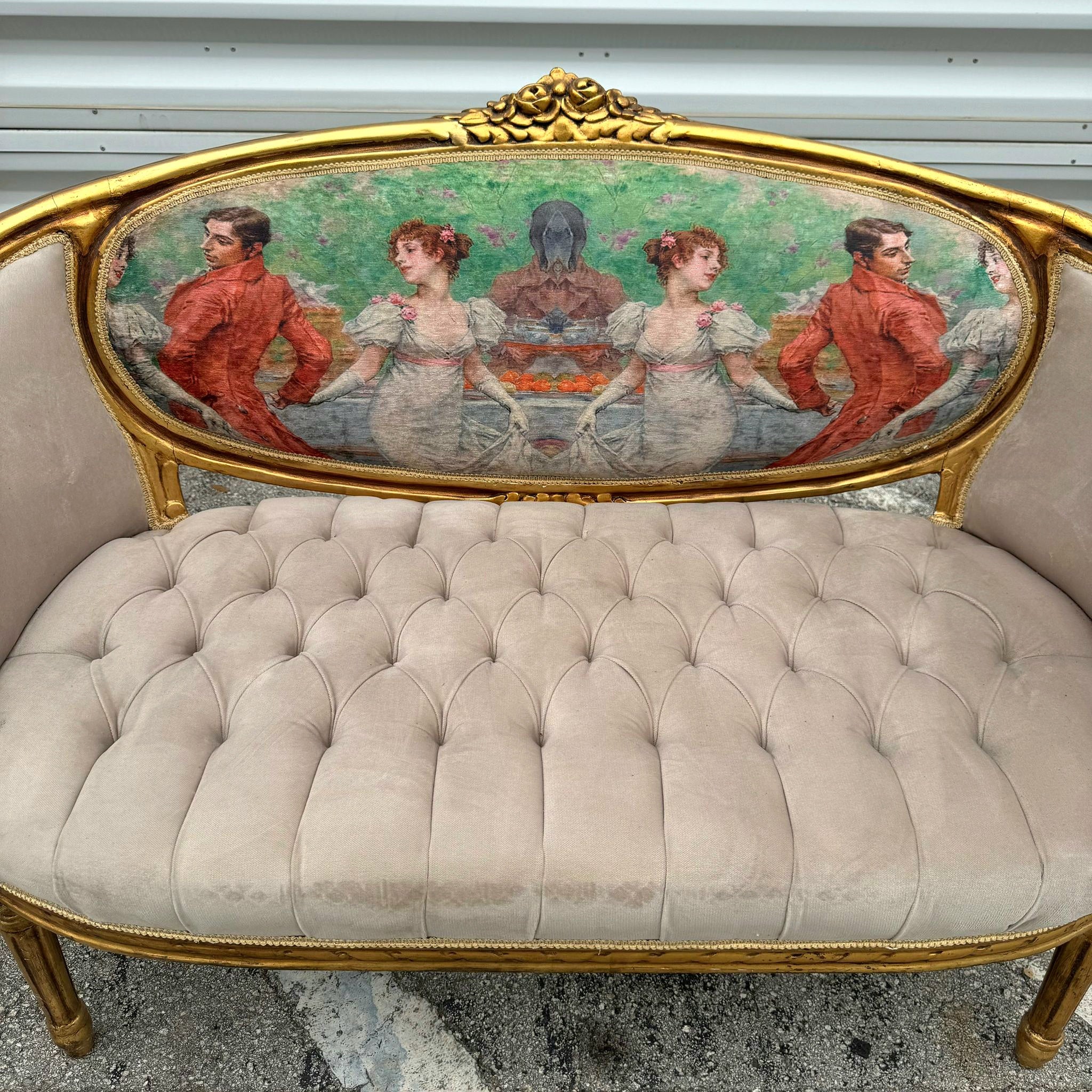 Marquis French Tufted Sofa Tan Beige Velvet French Style