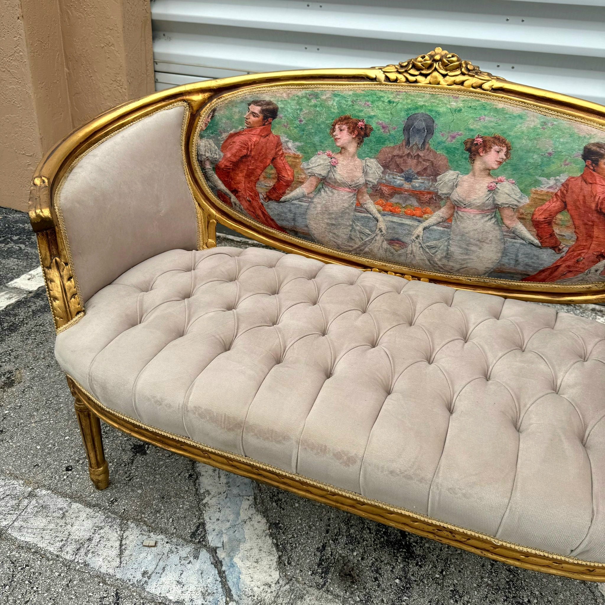 Marquis French Tufted Sofa Tan Beige Velvet French Style