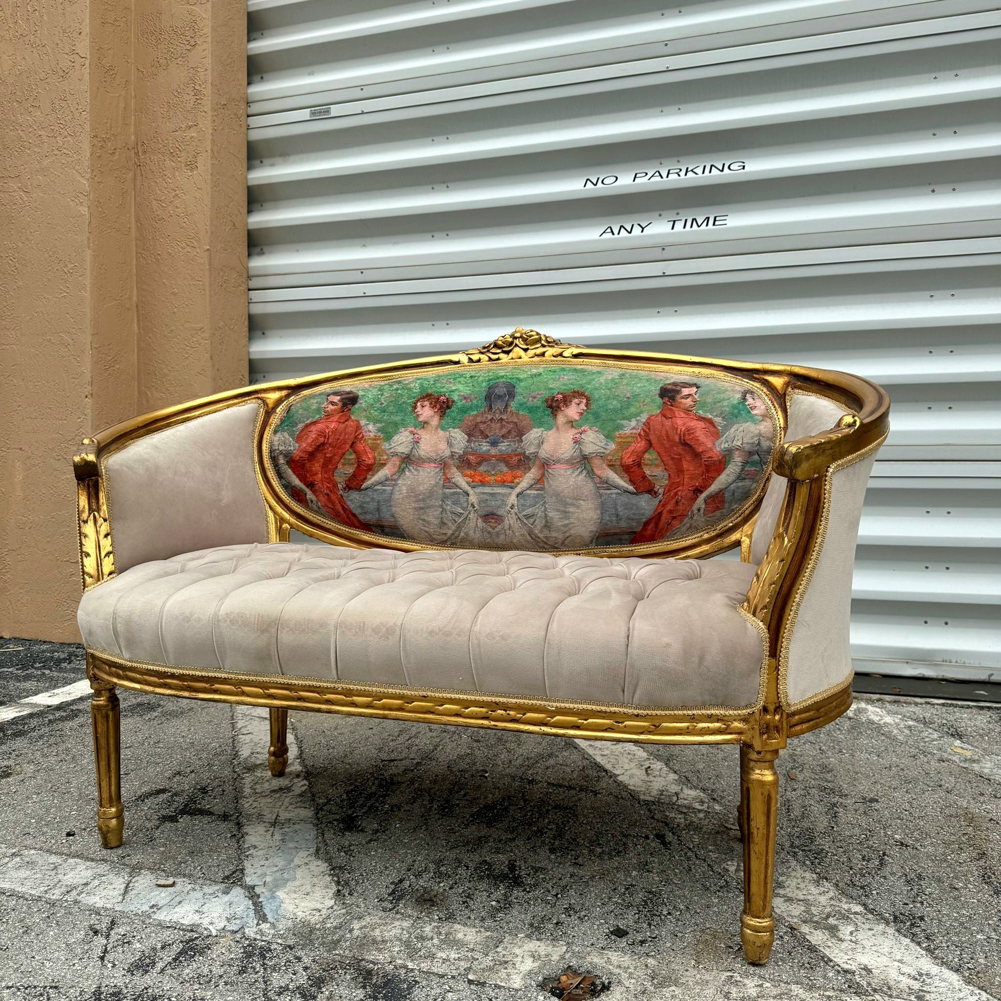 Marquis French Tufted Sofa Tan Beige Velvet French Style