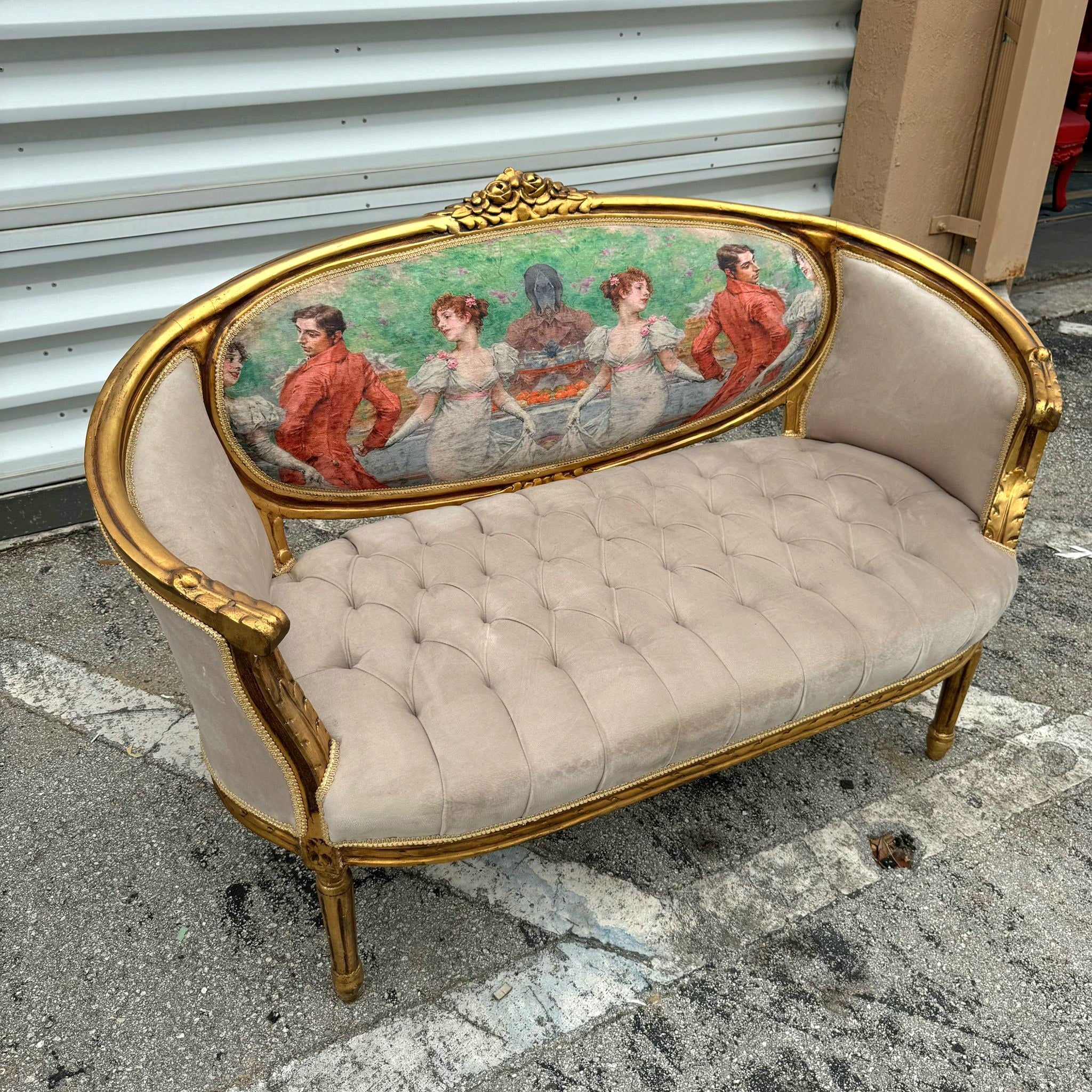 Marquis French Tufted Sofa Tan Beige Velvet French Style