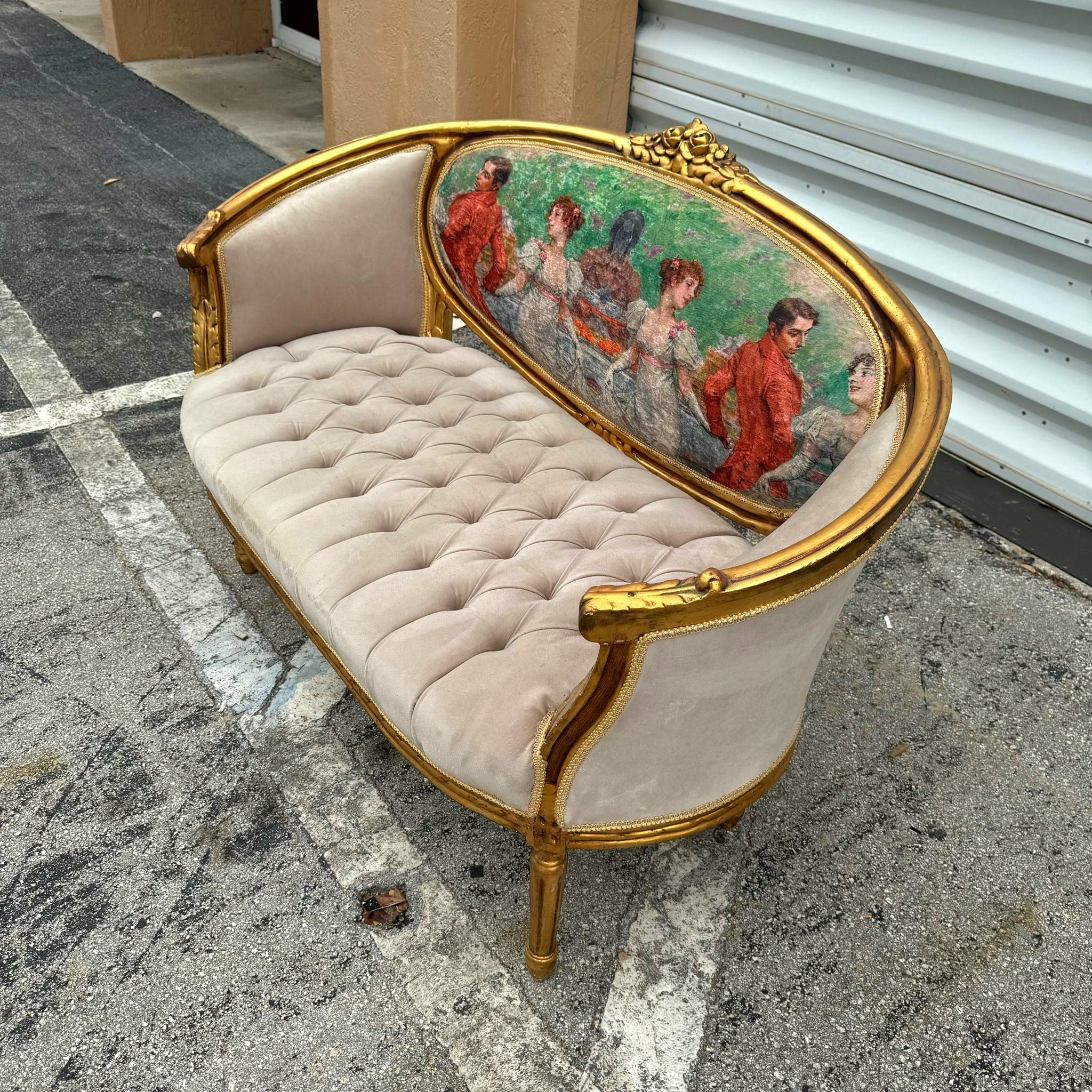 Marquis French Tufted Sofa Tan Beige Velvet French Style