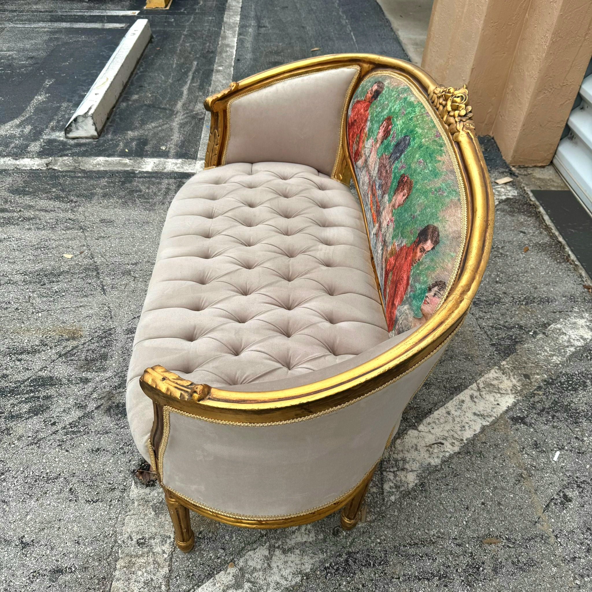 Marquis French Tufted Sofa Tan Beige Velvet French Style